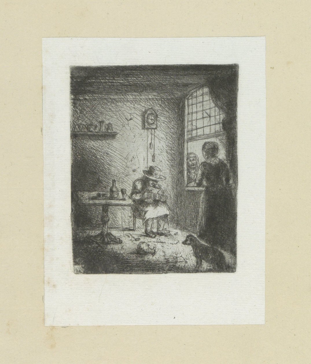 Interieur met lezende man door Jan Chalon