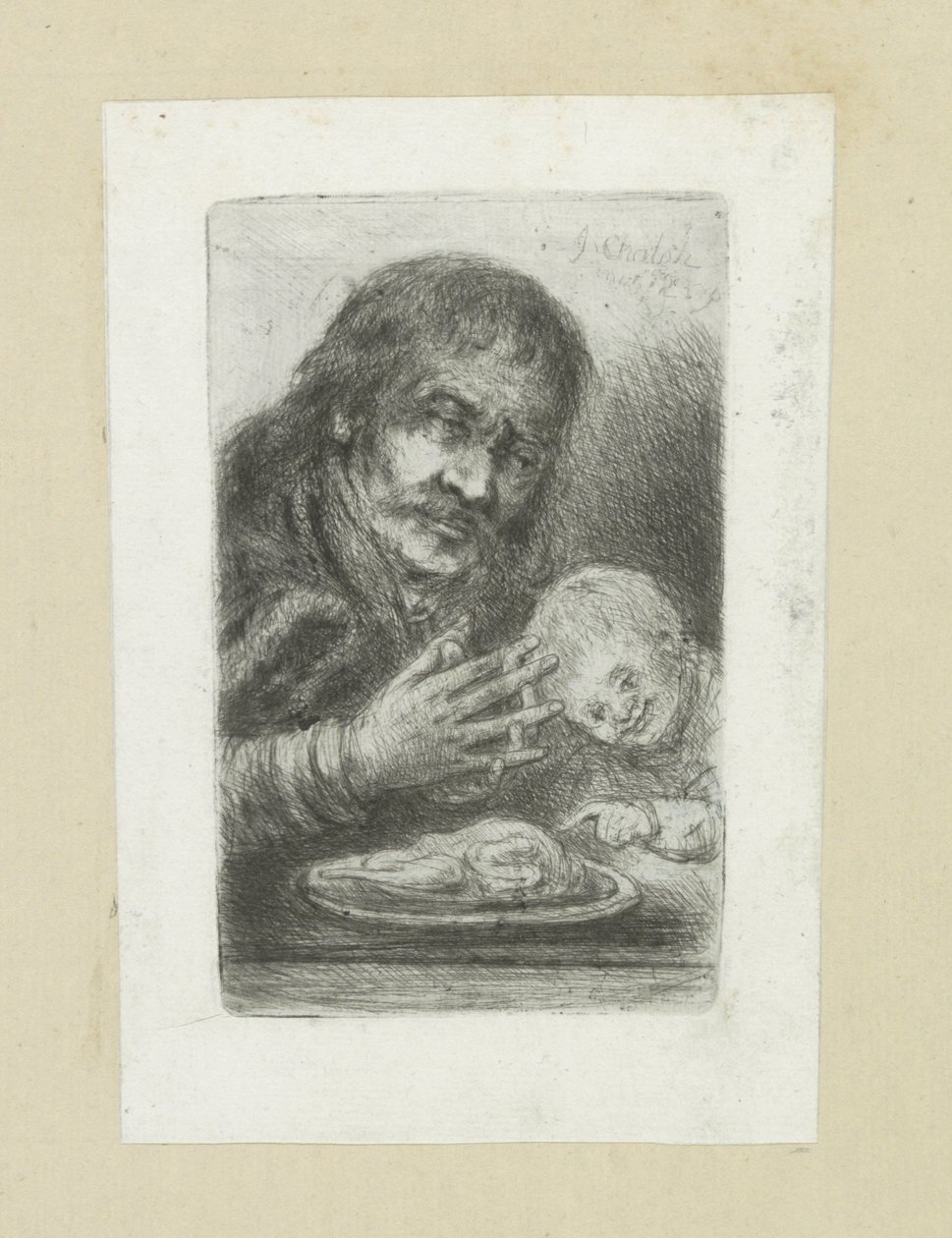 Man en kind aan de eettafel door Jan Chalon