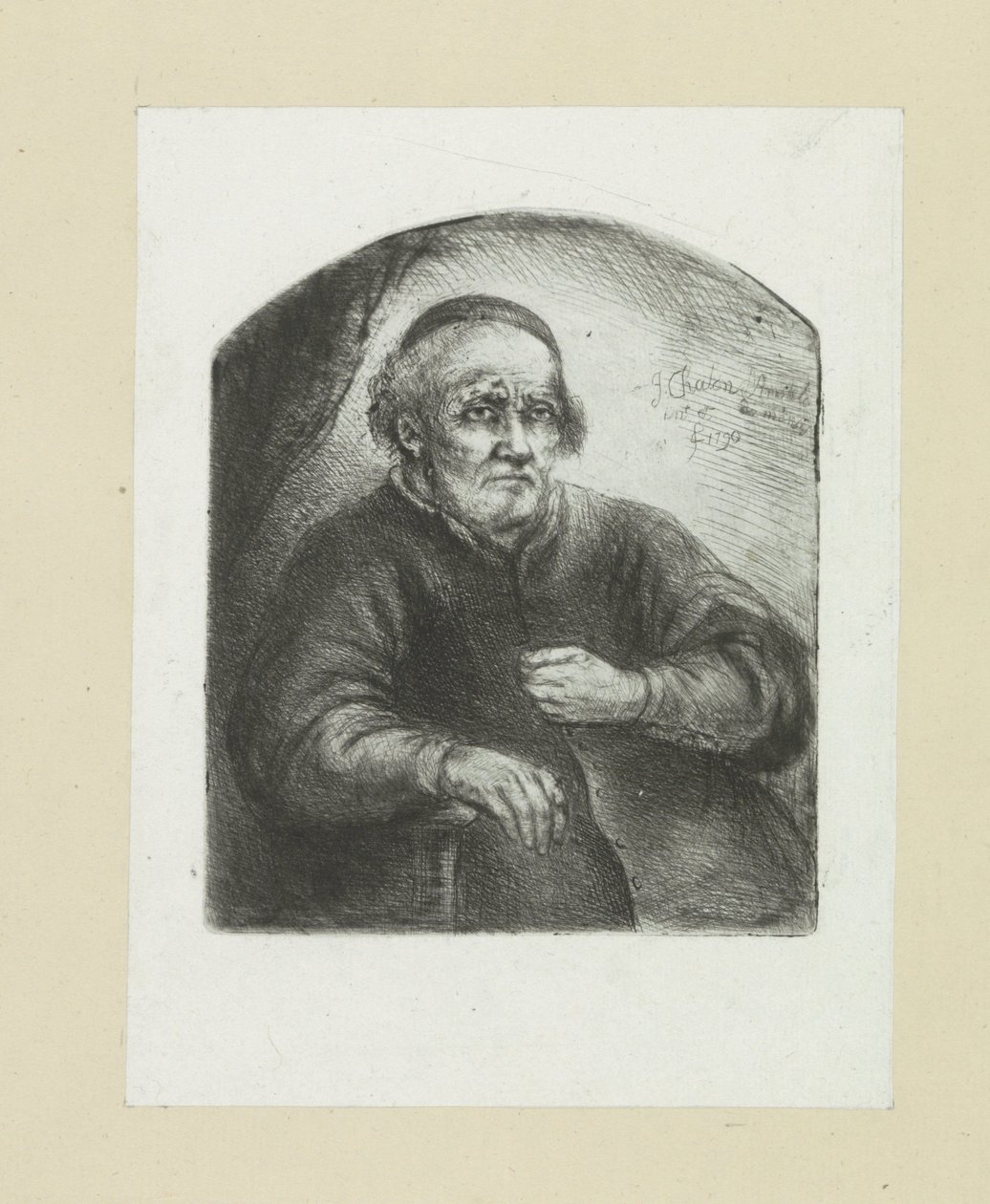 Oude man in een leunstoel door Jan Chalon