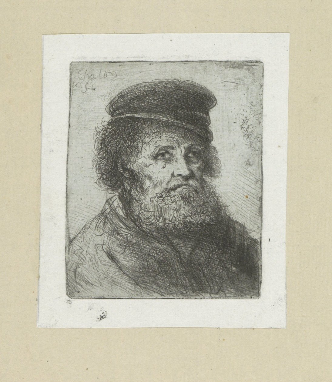Oude man met baard en pet door Jan Chalon
