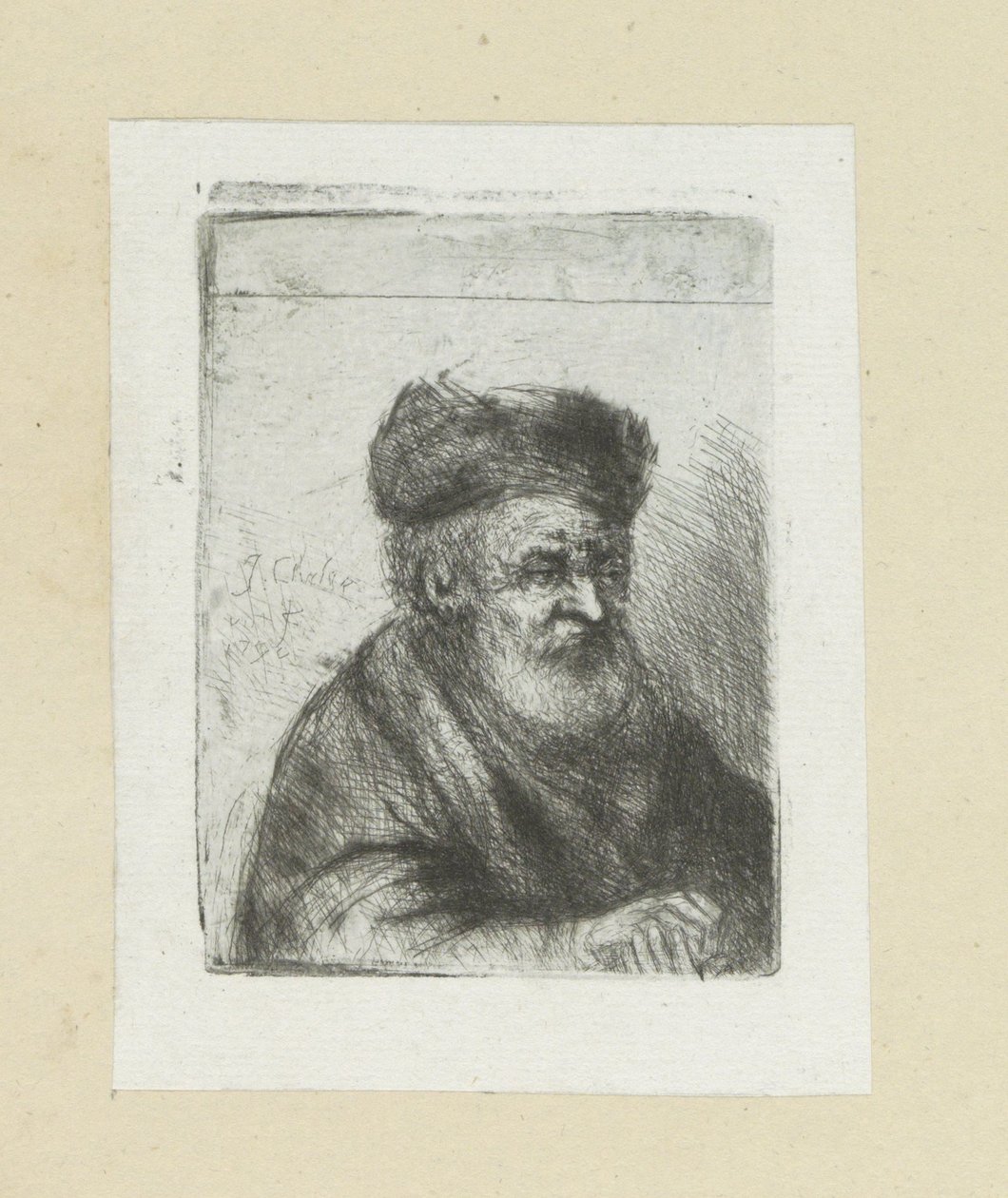Oude man, zijn handen gevouwen door Jan Chalon