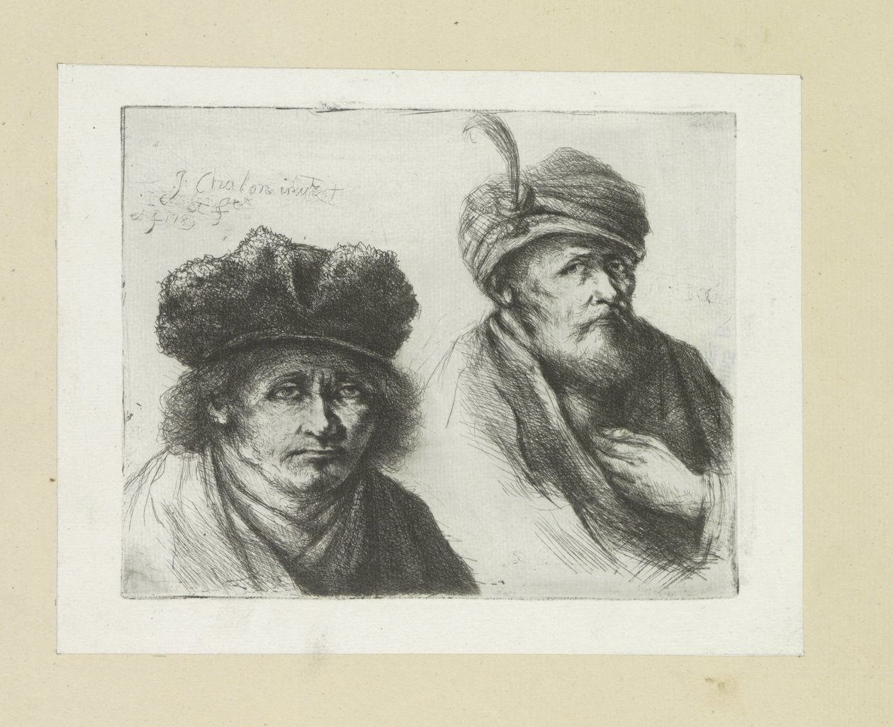 Twee mannen met hoed en tulband door Jan Chalon