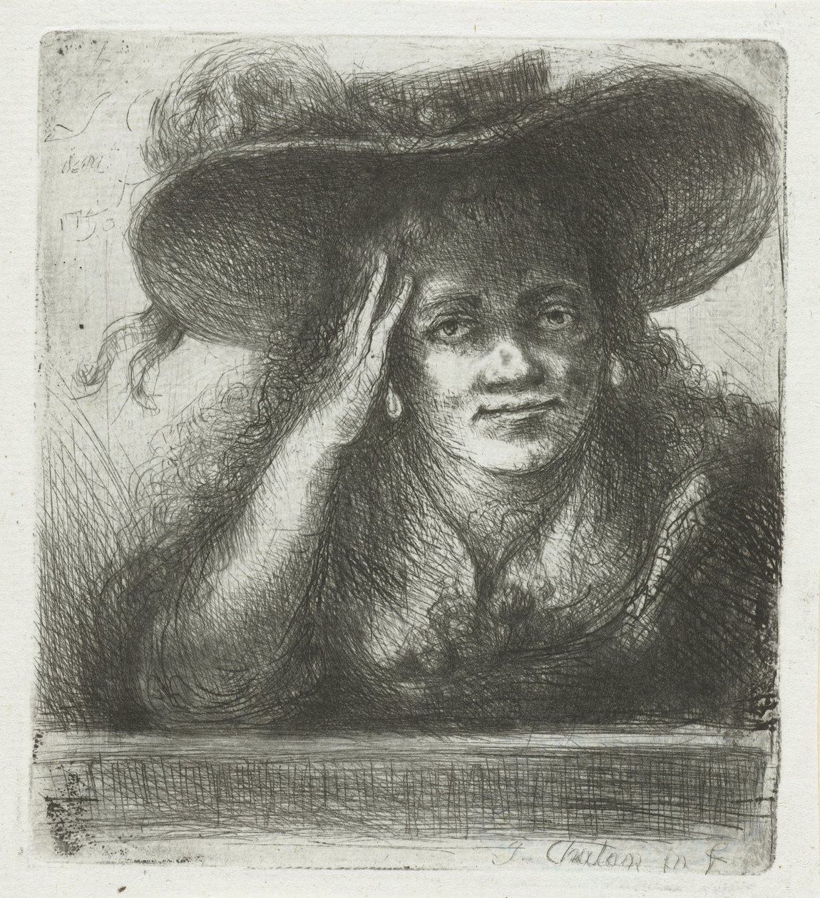 Vrouw met grote ronde hoed door Jan Chalon