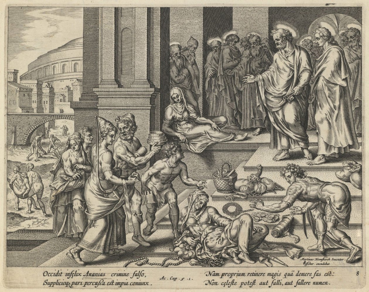 De gelijkenis van Ananias en Saffira door Jan Claesz Visscher
