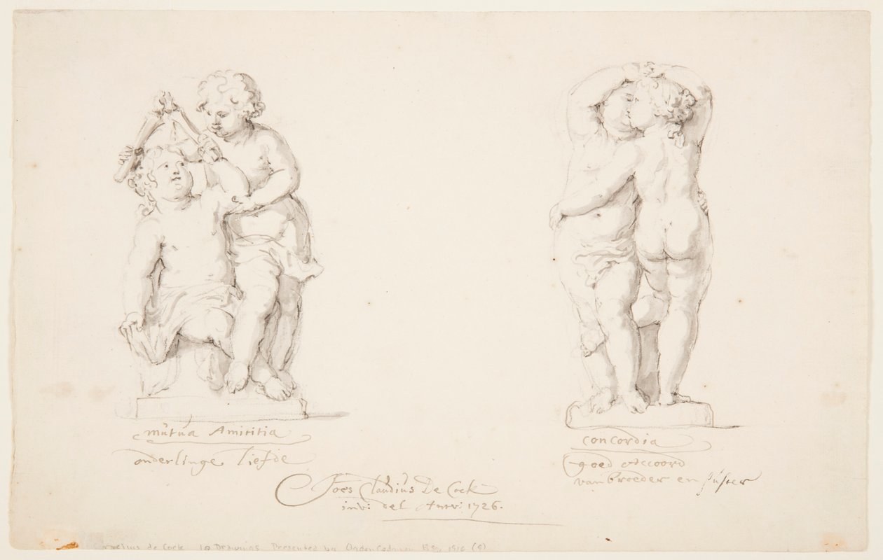 Tekening, Projecten voor een beeldengroep: "Vriendschap", "Overeenstemming", 1726 door Jan Claudius de Cock