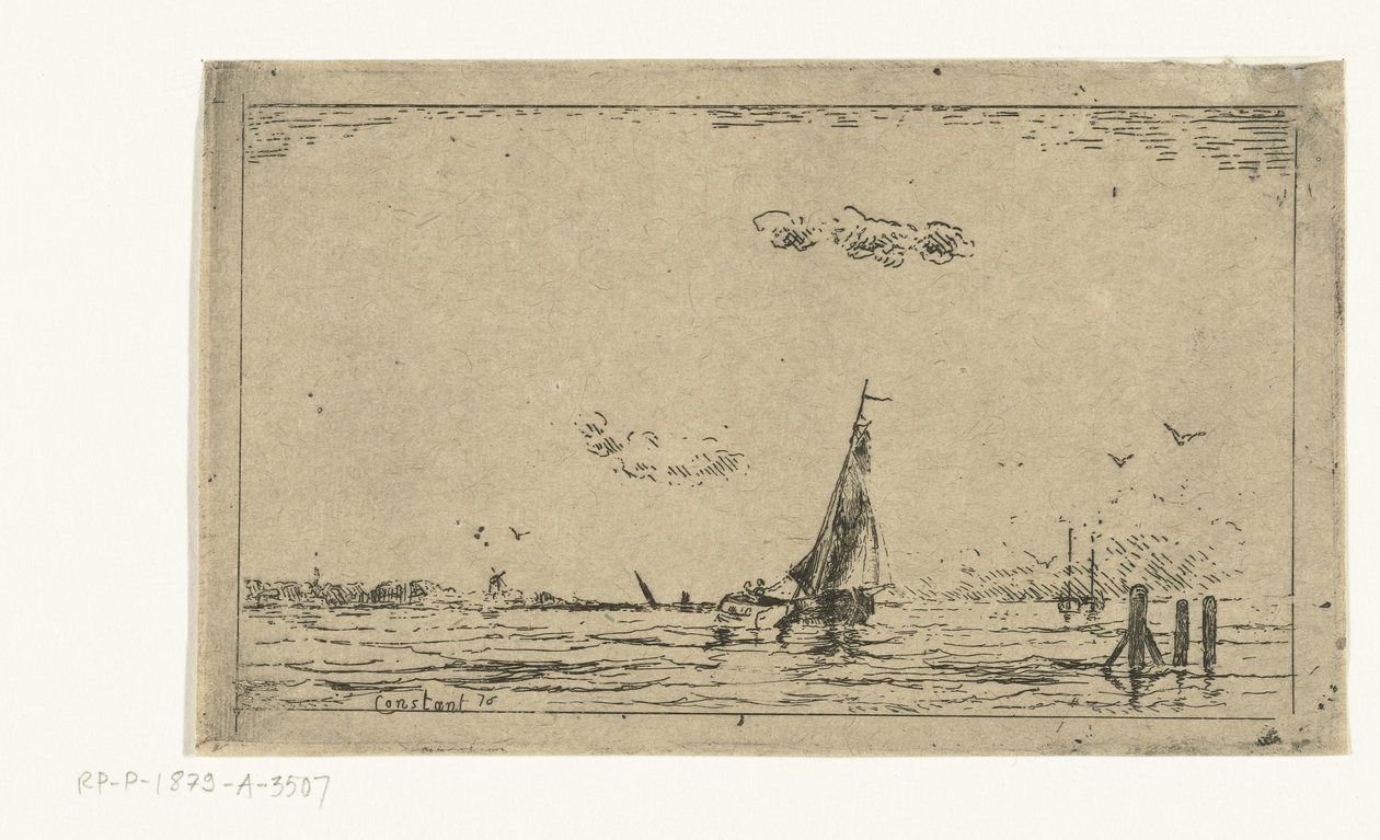 Riviergezicht met zeilschip door Jan Daniël Cornelis Carel Willem baron de Constant Rebecque