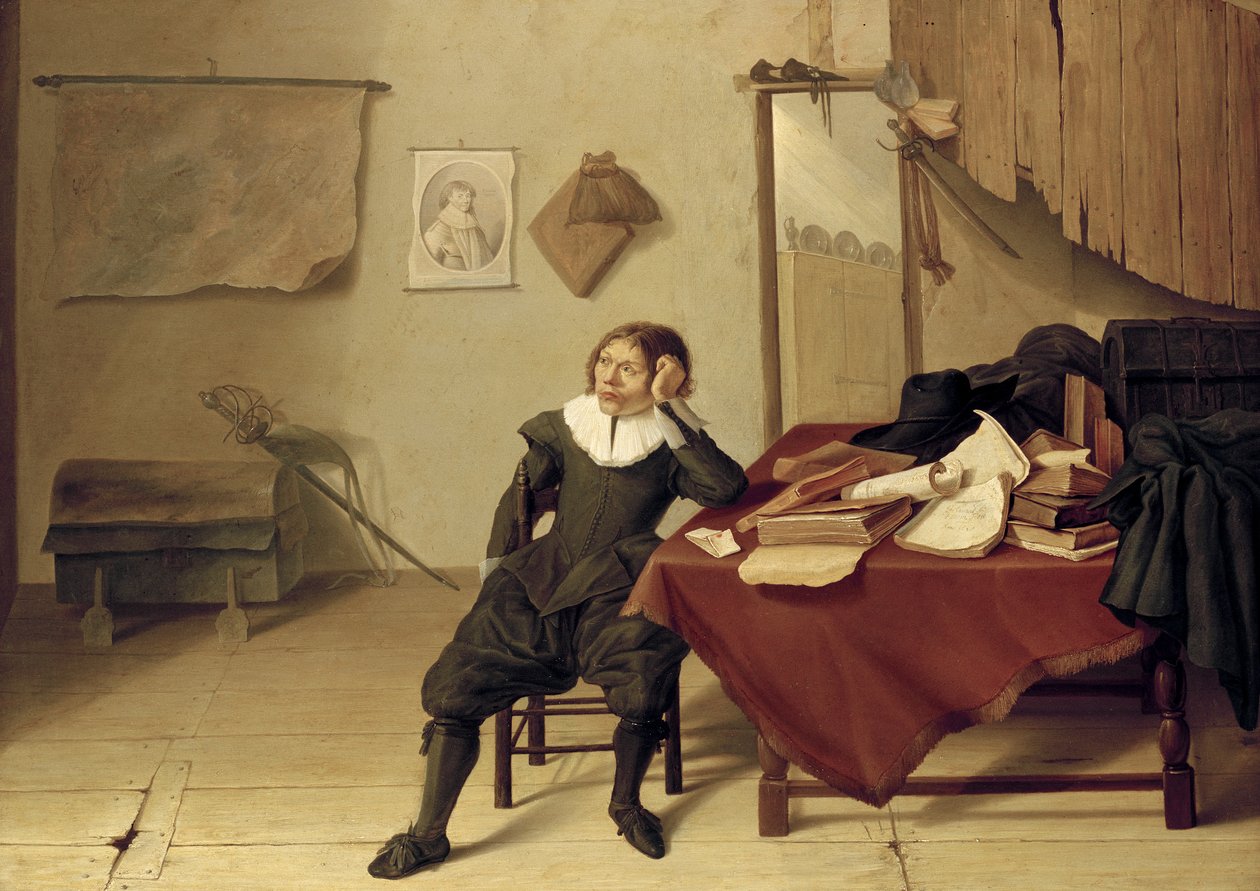 Interieur van een Kamer met een Man aan een Tafel, 17e eeuw door Jan Davidsz de Heem