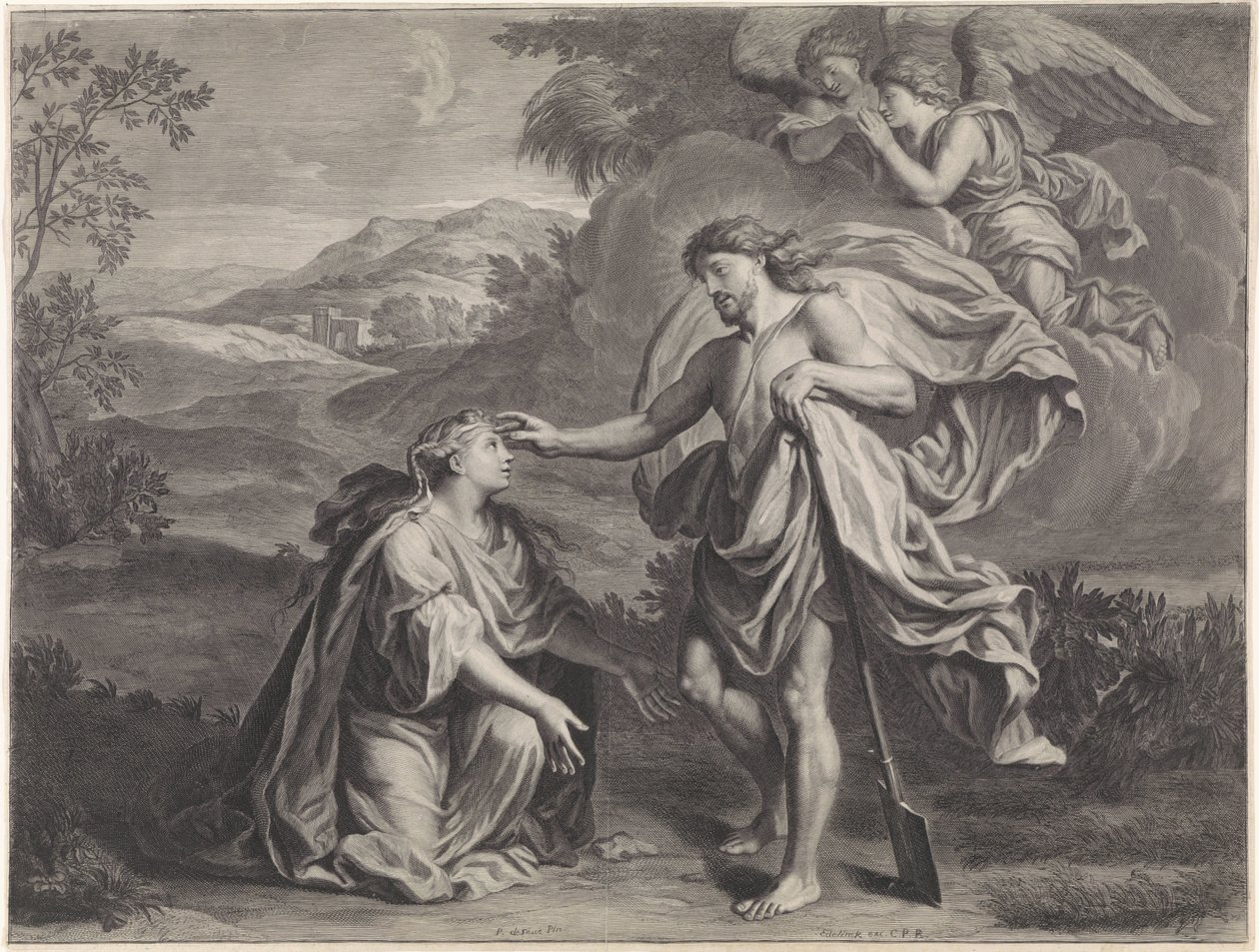Christus verschijnt als tuinman aan Maria Magdalena (Noli me tangere) door Jan Edelinck (possibly)