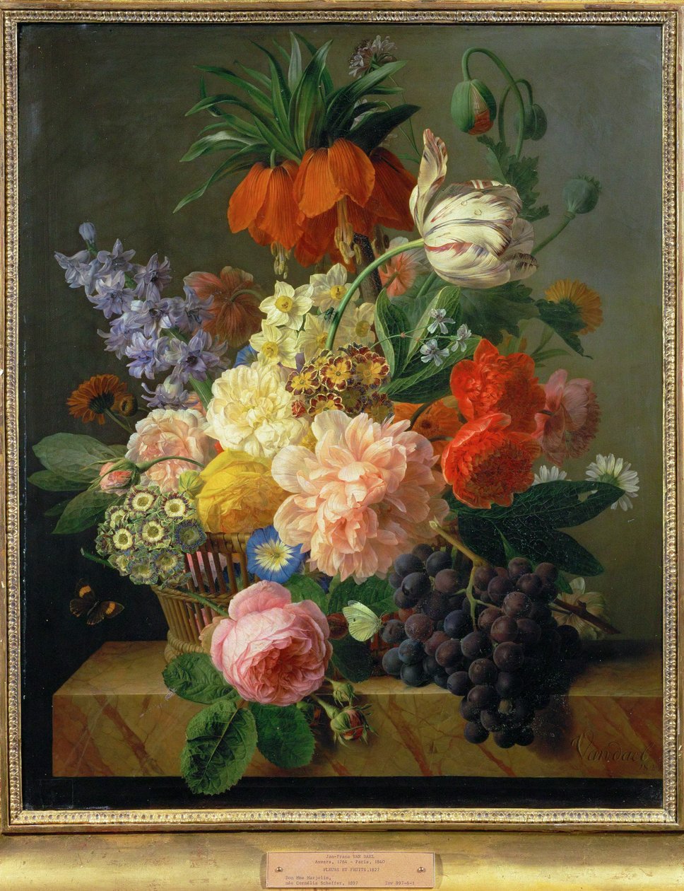 Bloemen en Fruit ... (schilderij op doek) door Jan Frans van Dael