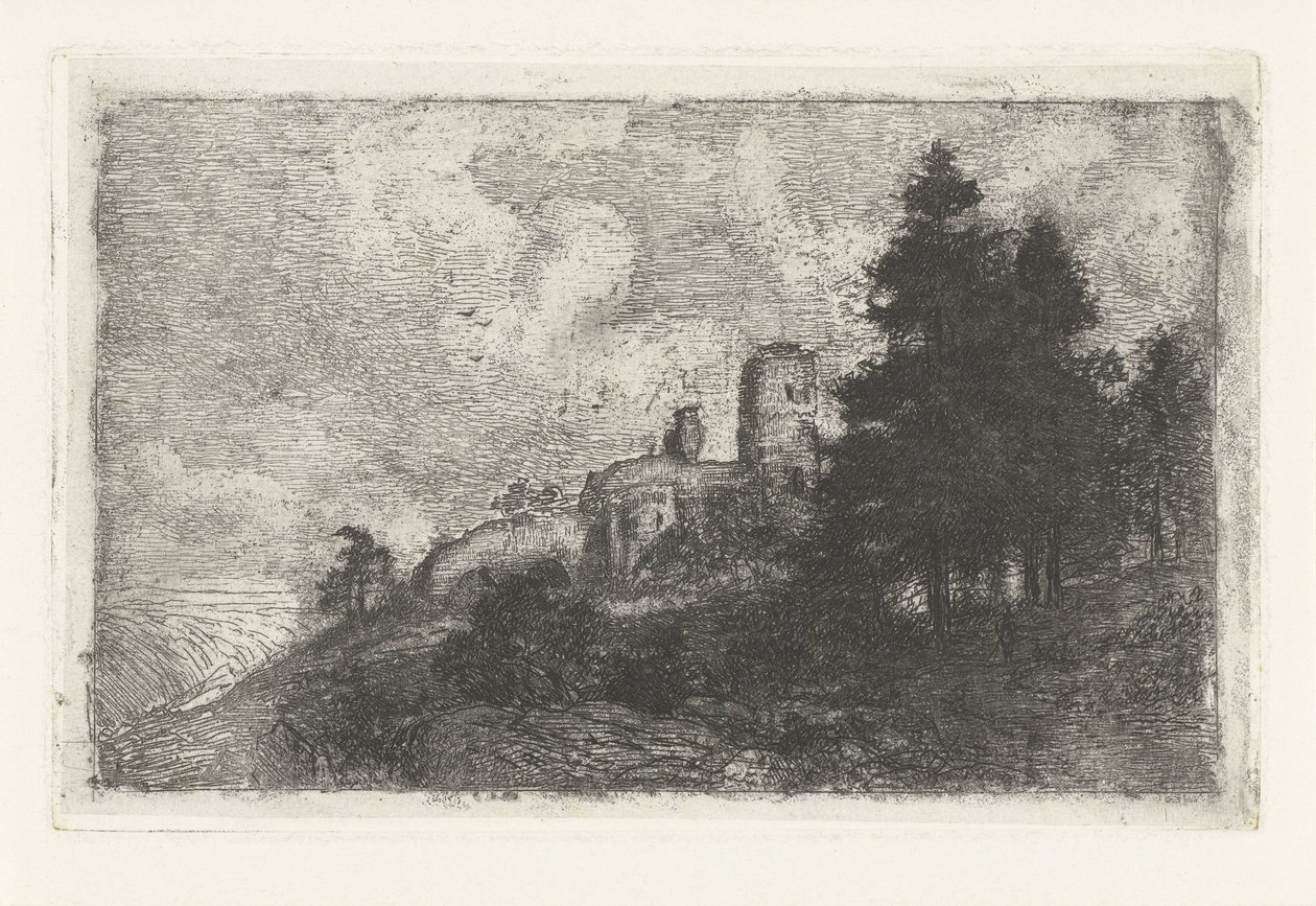Heuvellandschap met ruïne door Jan Frederik van Deventer