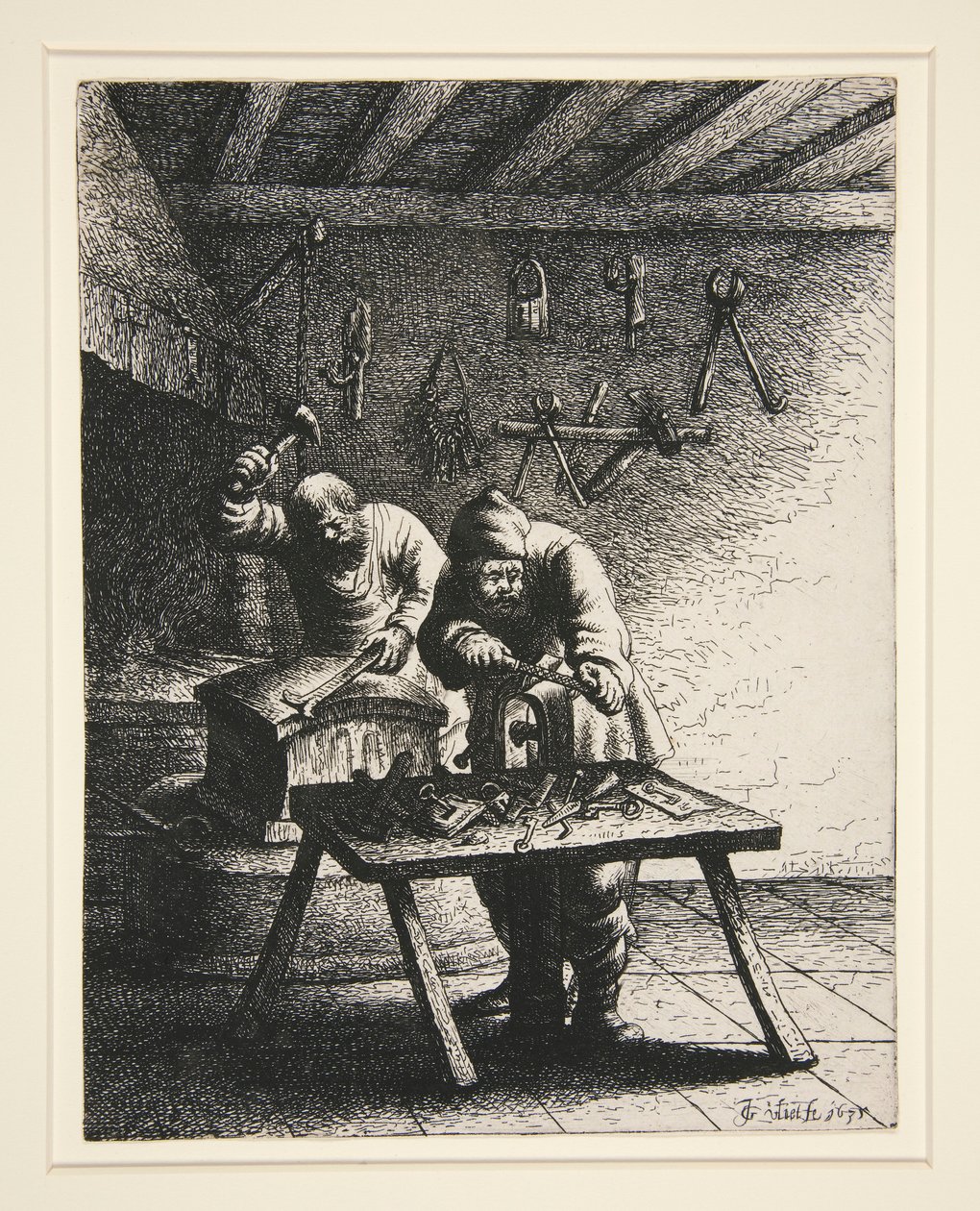 Slotenmakers, uit een serie van 18 ambachten en beroepen door Jan Georg van Vliet