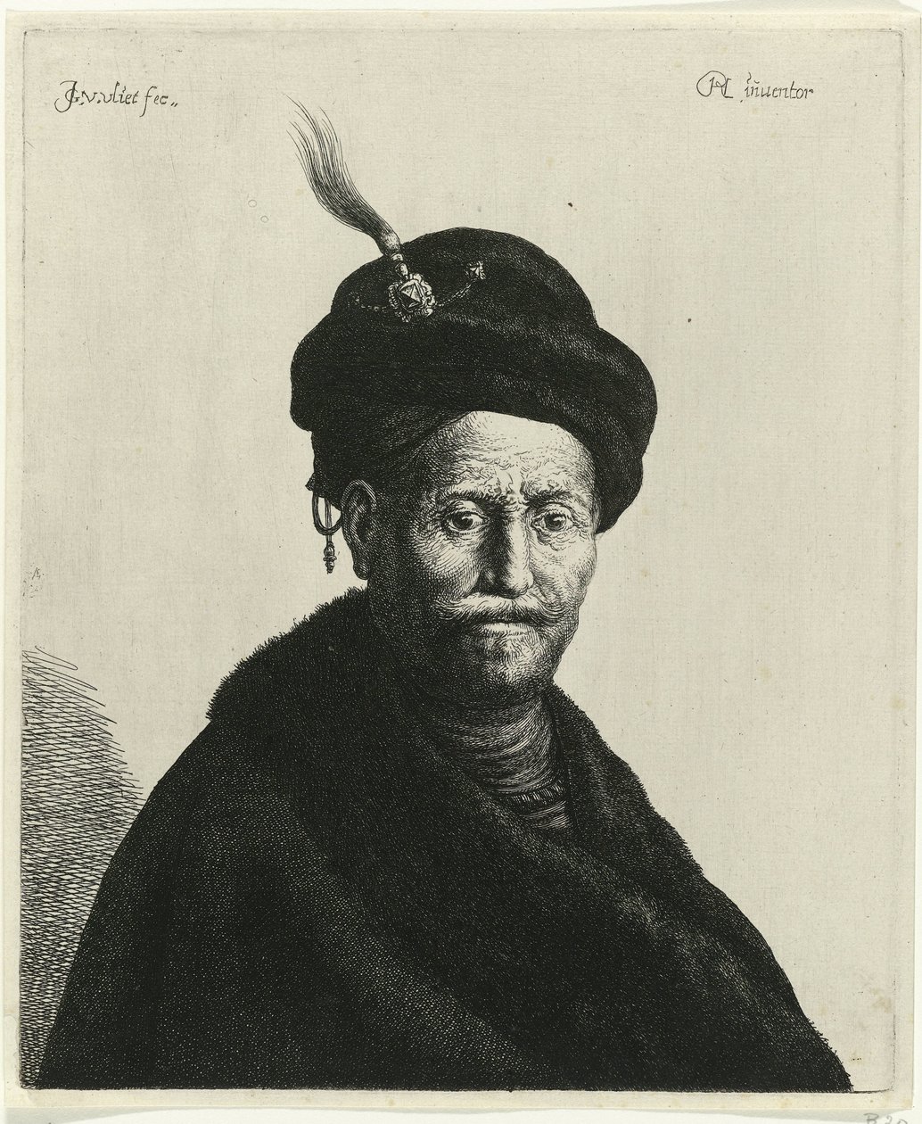 Buste van een man met een tulband door Jan Gillisz. van Vliet