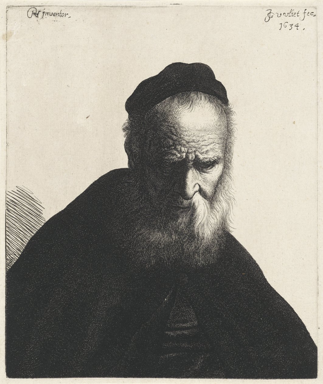 Buste van een oude man met baard en muts door Jan Gillisz. van Vliet