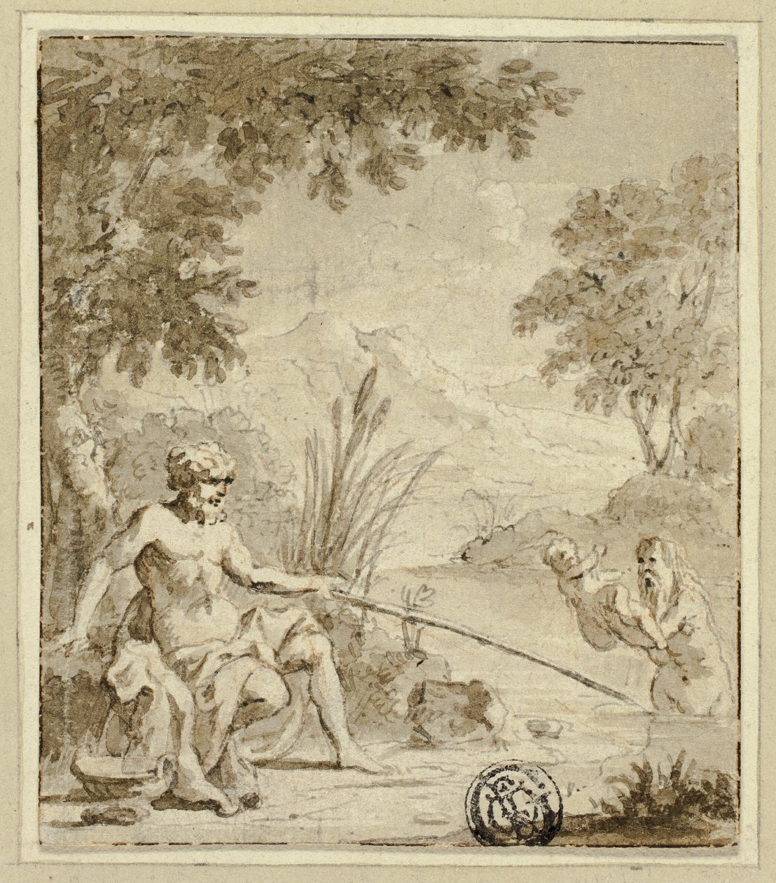 Mythologische geboorte van een god of halfgod uit een rivier door Jan Goeree