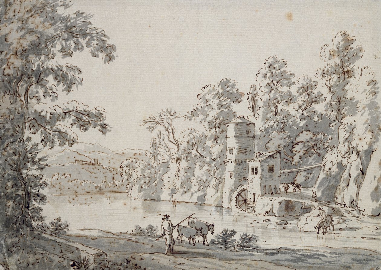 De watermolen bij de doorwaadbare plaats door Jan Hackaert