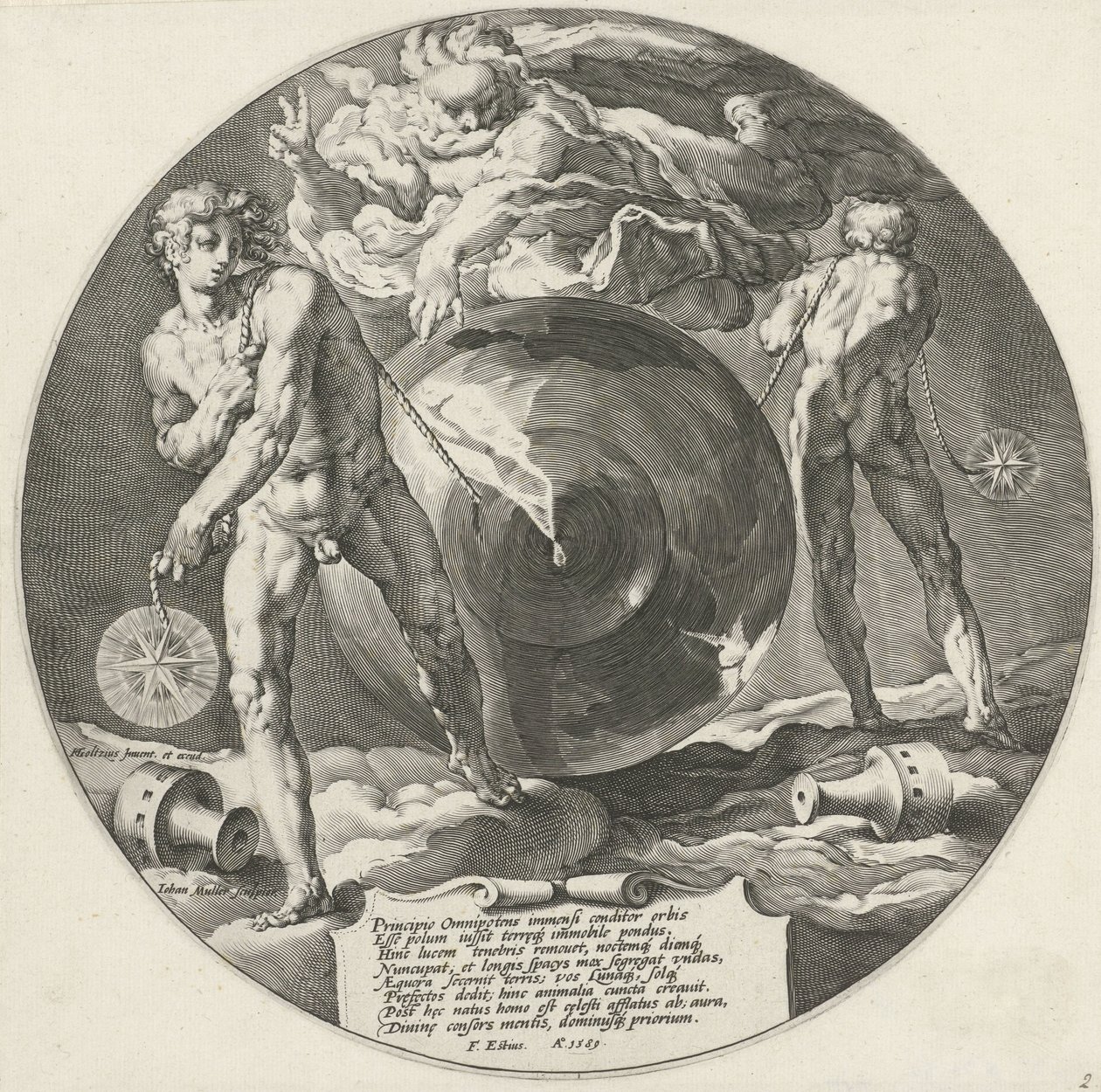 Gods Geest zweeft over het water (Schepping van de wereld) door Jan Harmensz. Muller