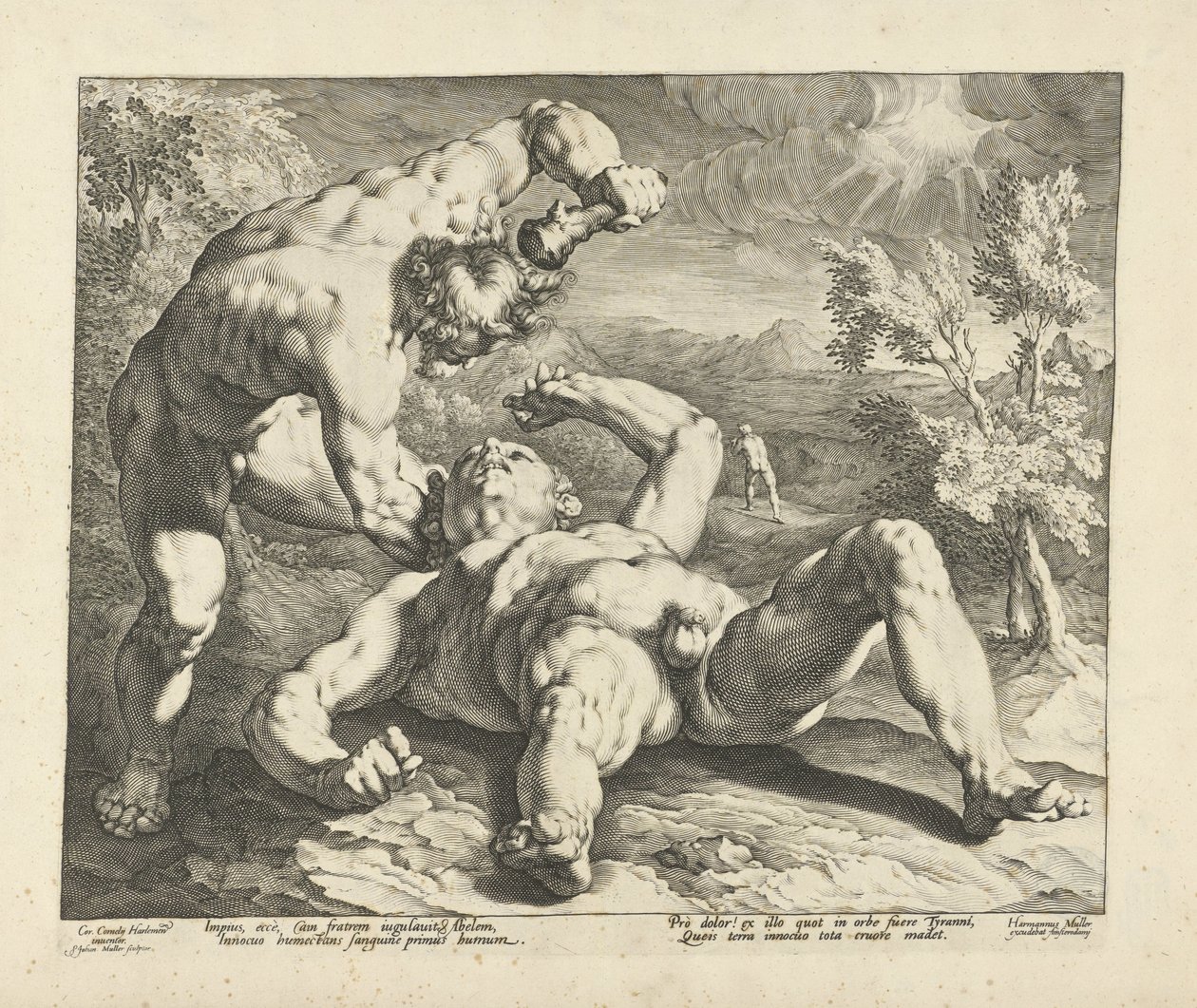 Kaïn doodt Abel door Jan Harmensz. Muller