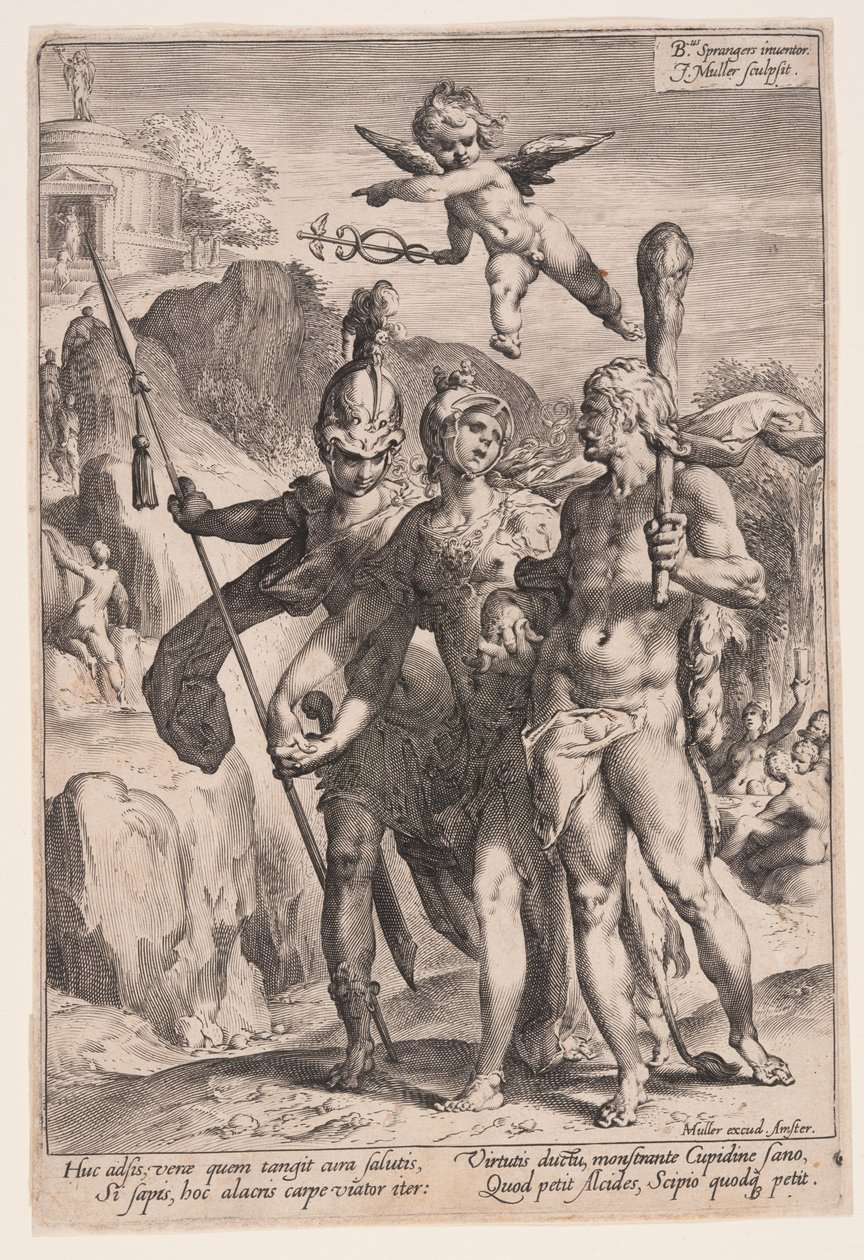Minerva en Cupido leiden Hercules en Scipio naar het Pad der Deugd door Jan Harmensz. Muller