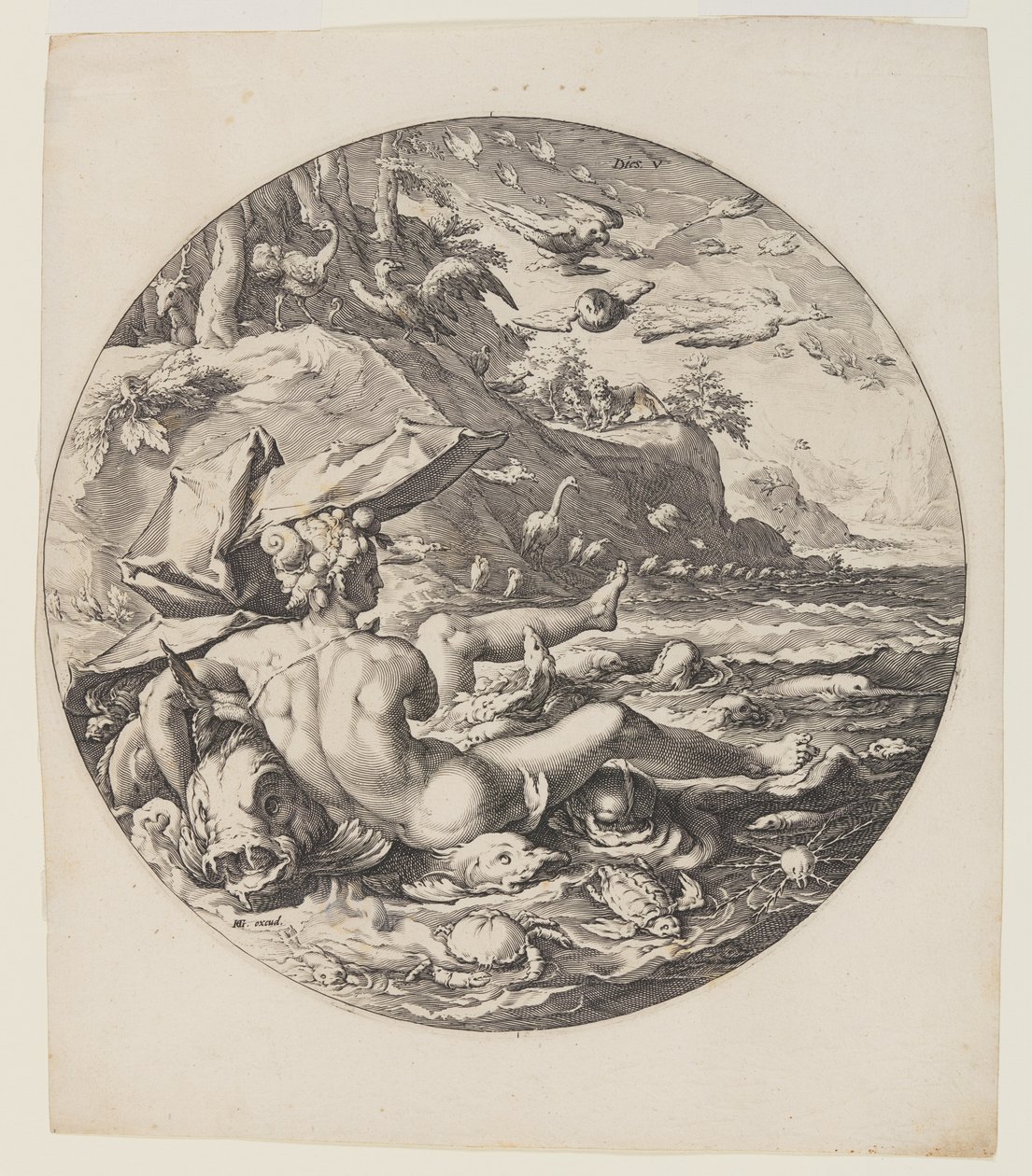 De vijfde dag, plaat 6, uit Schepping van de wereld door Jan Harmensz. Muller