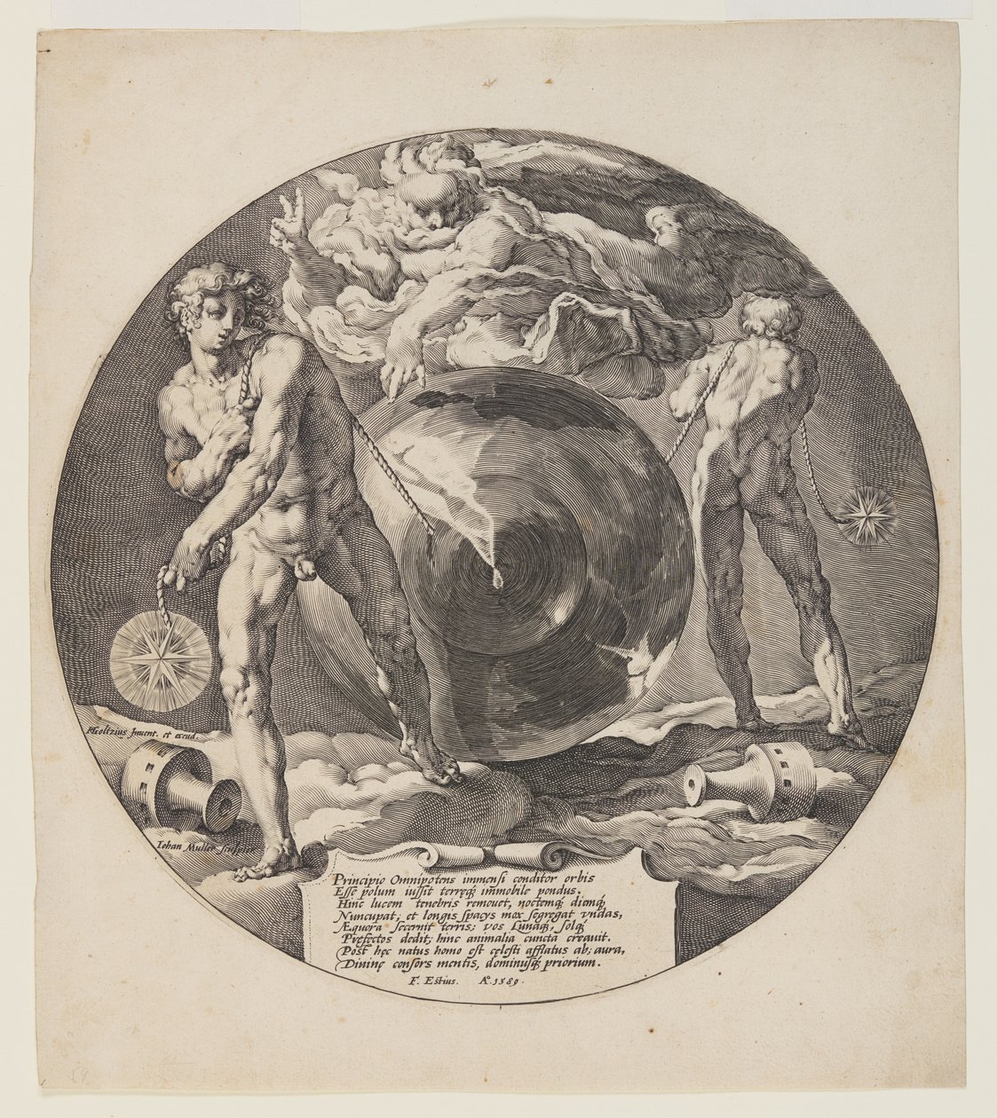 Titelpagina, plaat 1, uit Schepping van de wereld door Jan Harmensz. Muller