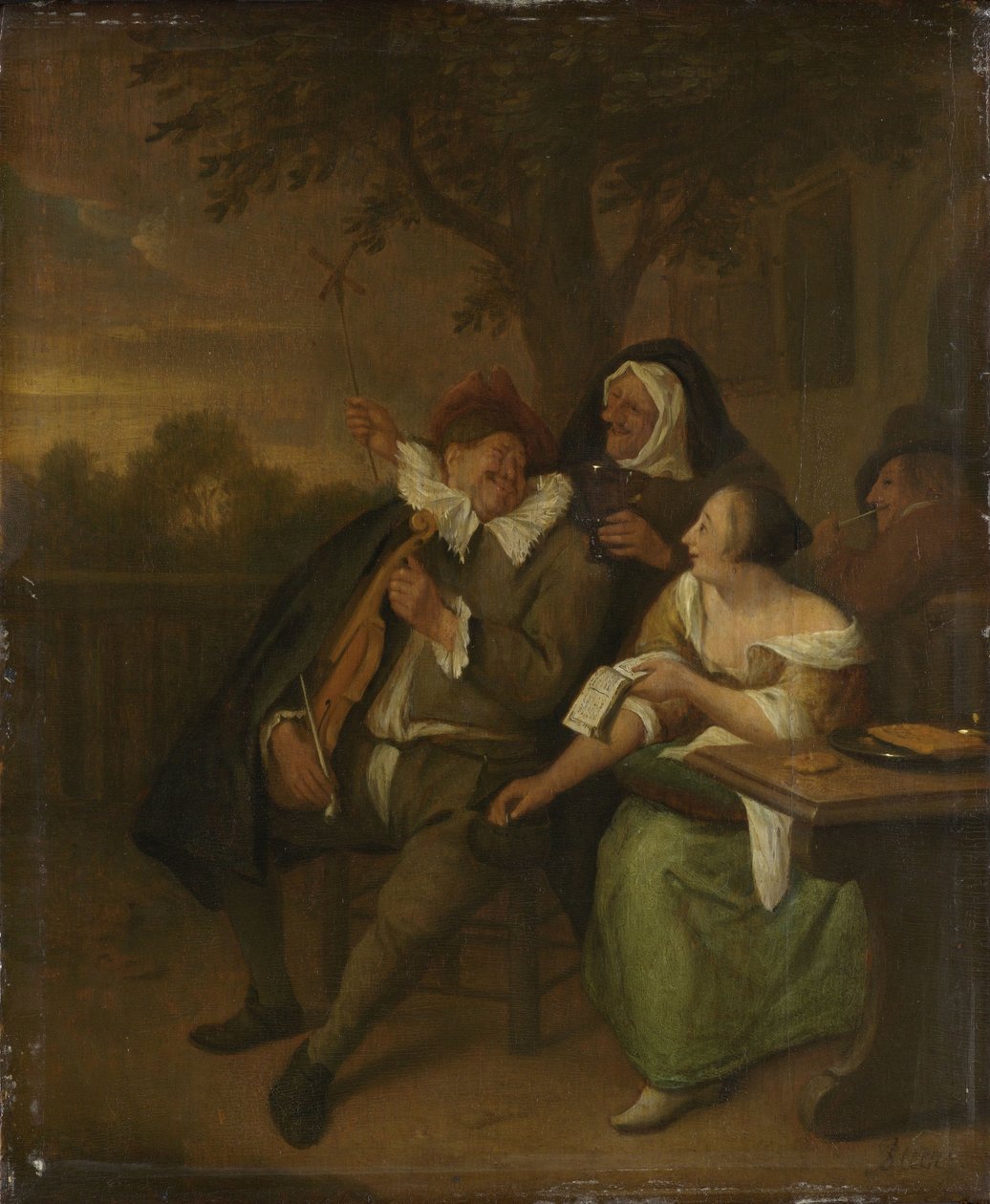 Man met een viool in slecht gezelschap door Jan Havicksz. Steen (copy after)