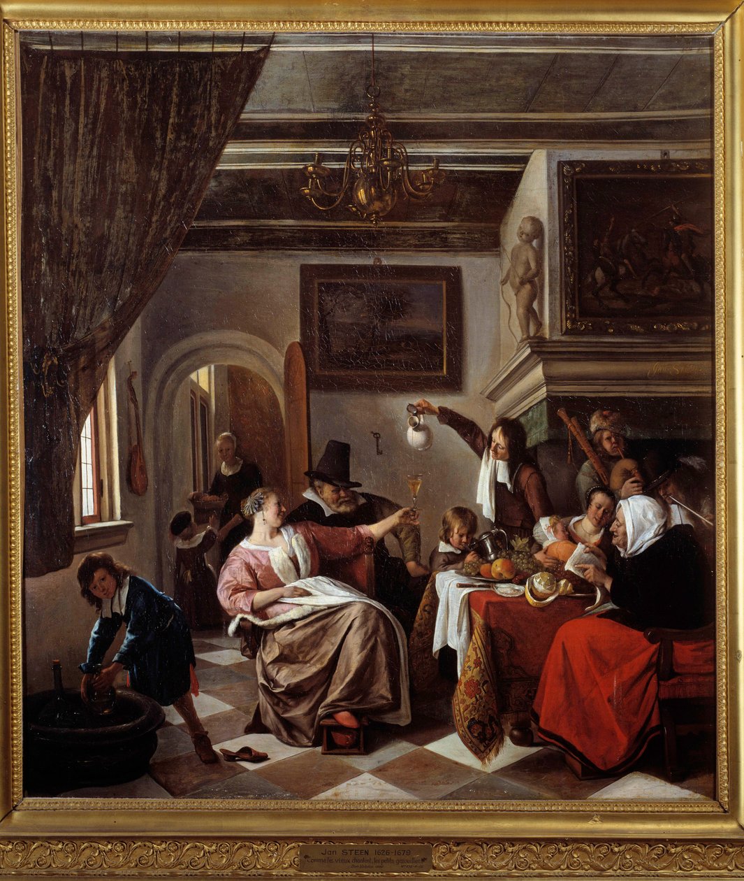 Zoals de ouden zongen, piepen de jongen Schilderij door Jan Steen (1626-1679) 1663 Montpellier, Musée Fabre door Jan Havicksz. Steen