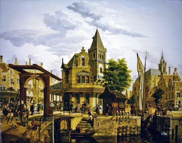 Een Nederlandse straat langs een kanaal door Jan Hendrik Verheyen