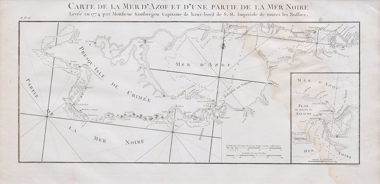 Kaart van de Krim en de Zee van Azov door Jan Hendrik van Kinsbergen