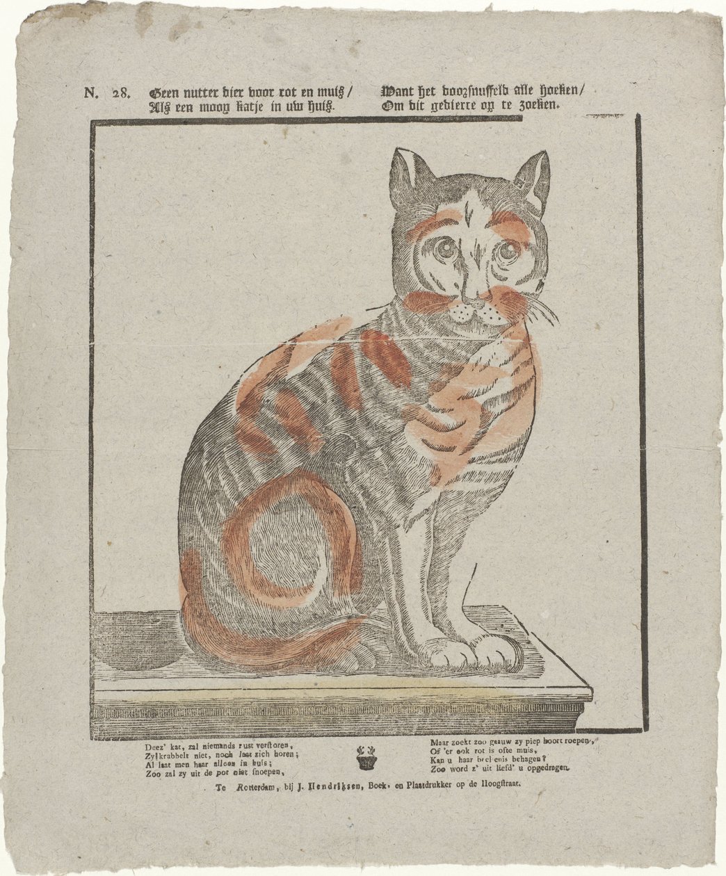 Geen nutter dier voor rot en muis / Als een mooi katje in uw huis. / Want het doorsnuffeld alle hoeken / om dit gedierte op te zoeken door Jan Hendriksen
