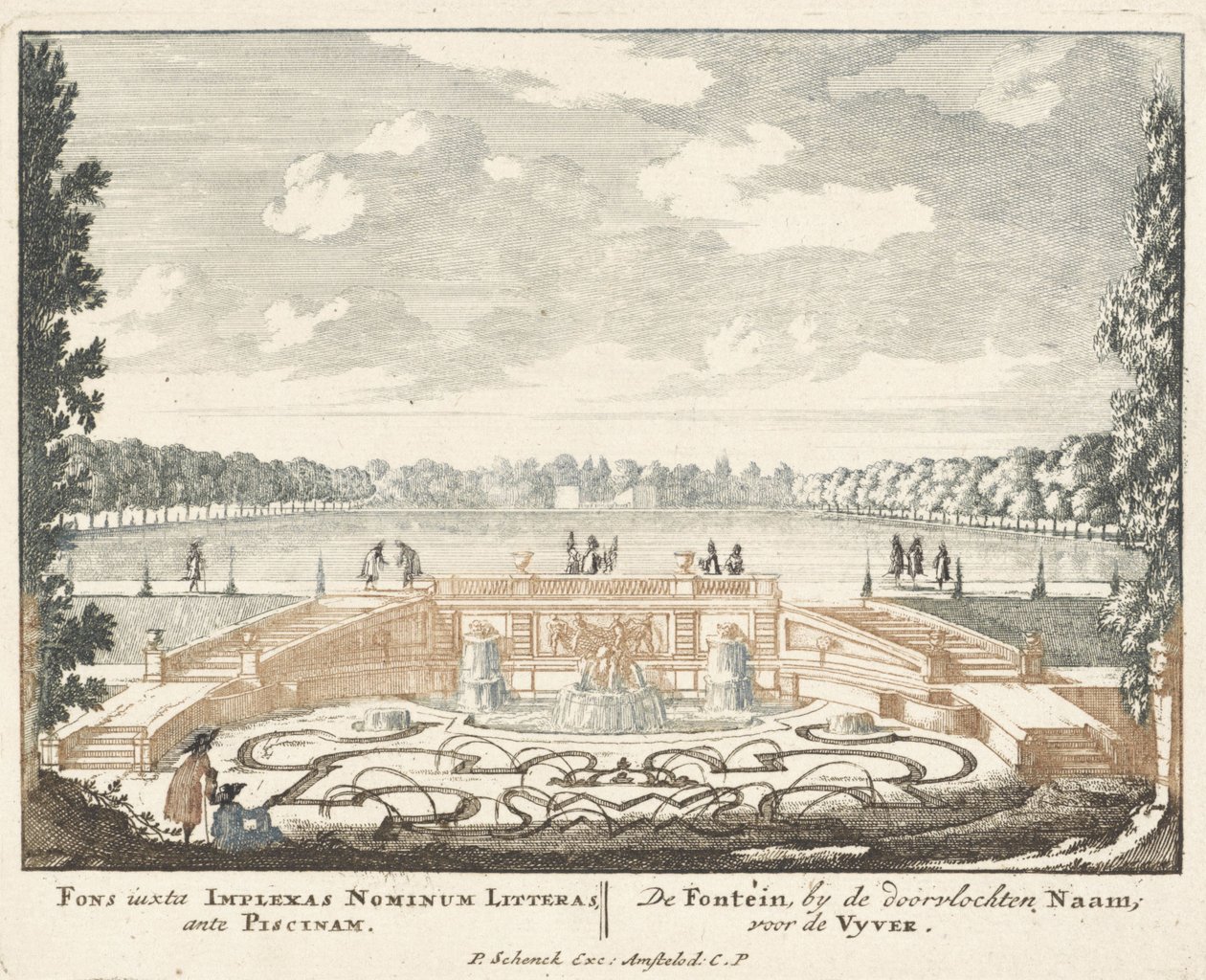 Fontein en grote vijver in de tuinen van Paleis Het Loo, 1694-97 door Jan I van Call