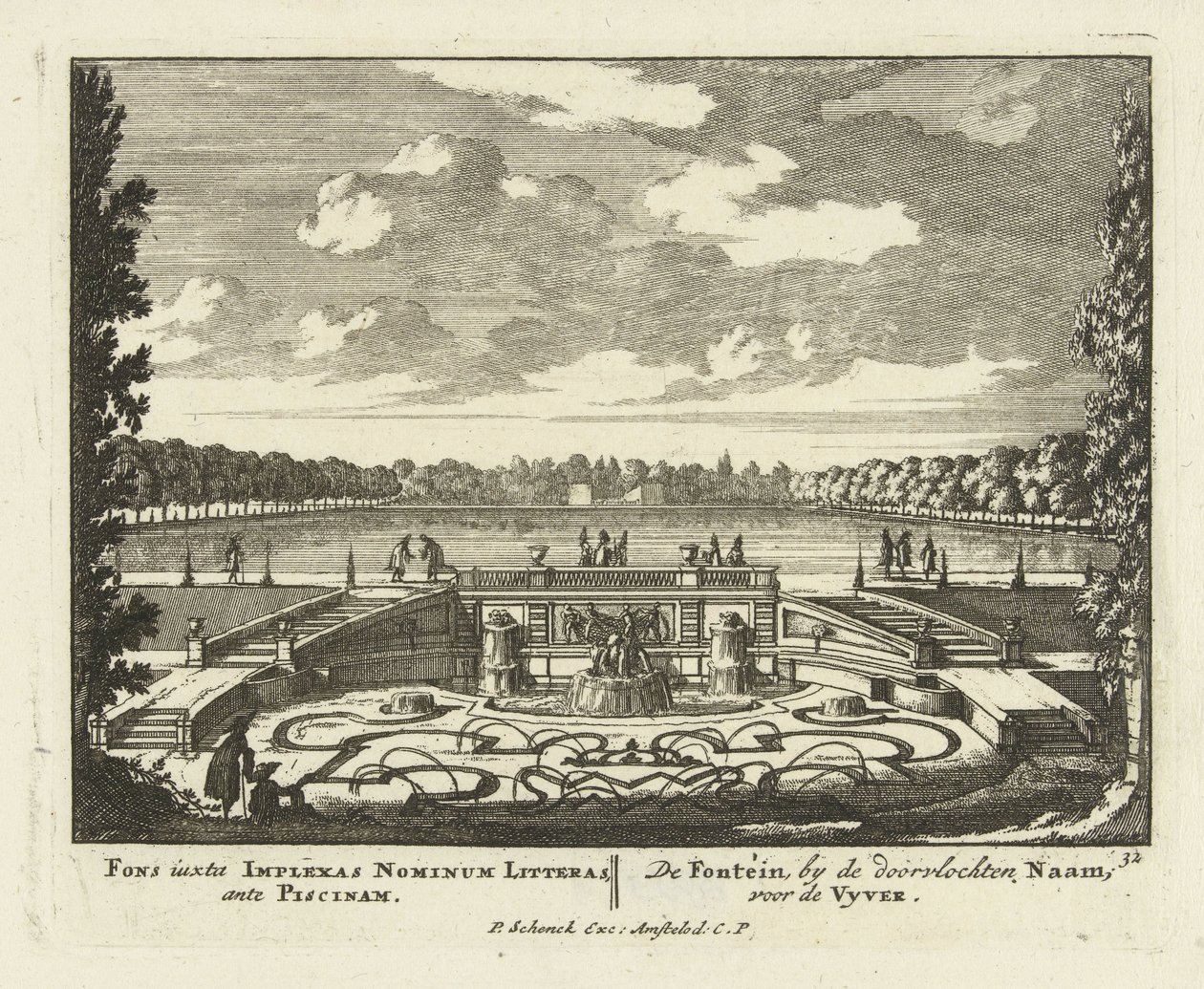 Fontein bij de grote vijver in de tuinen van Paleis Het Loo, 1695-1705 door Jan I van Call