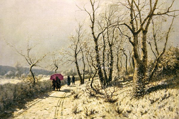 Sneeuwachtige winterdag met figuren op het pad door Jan Jacob Lodewiks Ten Kate