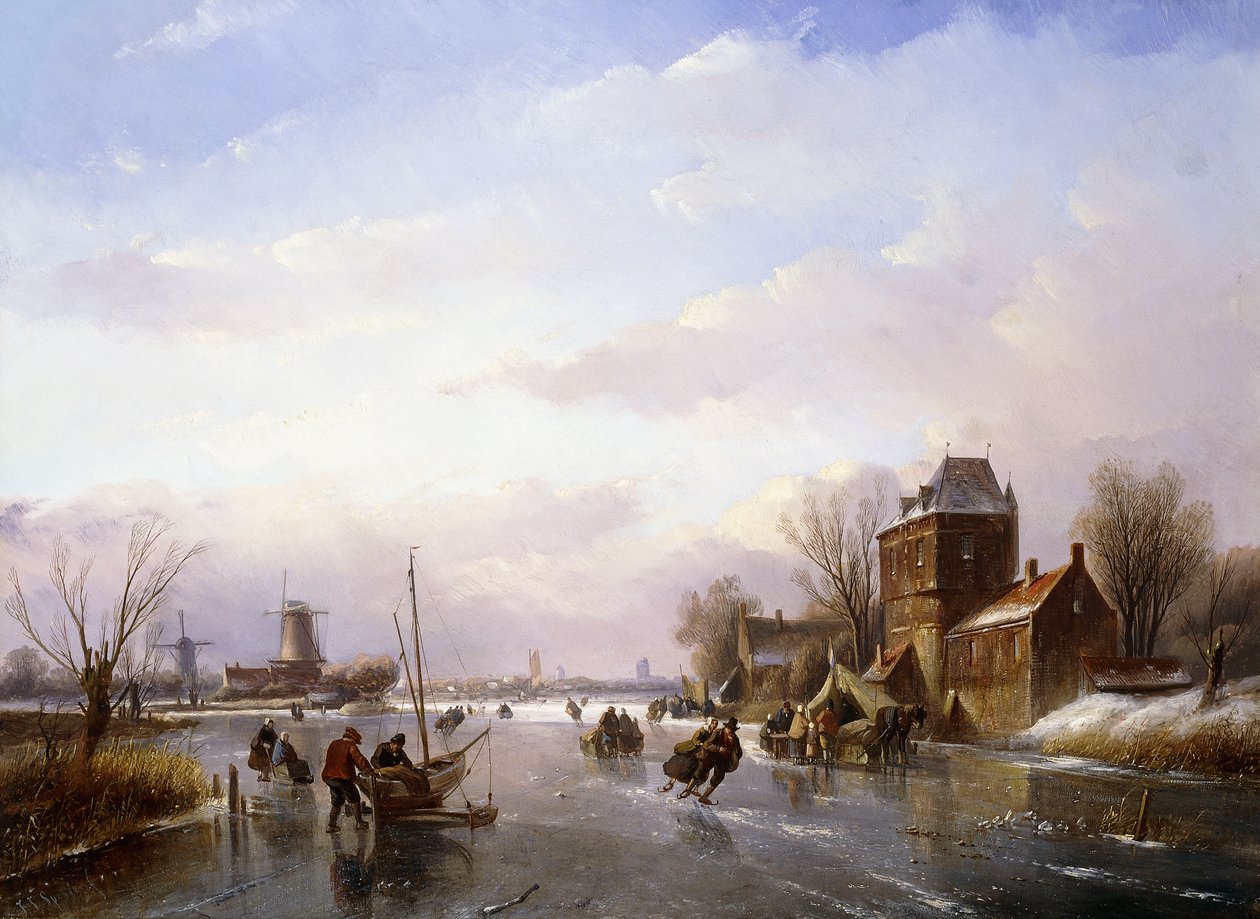 Schaatsers in een Bevroren Landschap door Jan Jacob Spohler