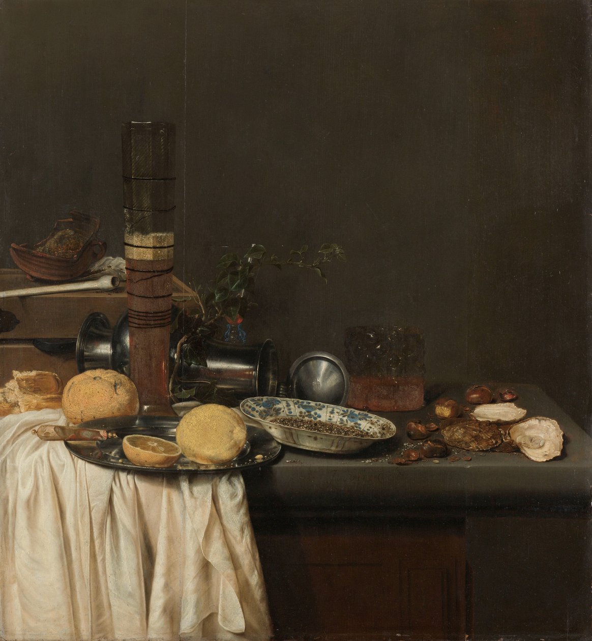 Stilleven met een hoog bierglas door Jan Jansz. van de Velde (III)