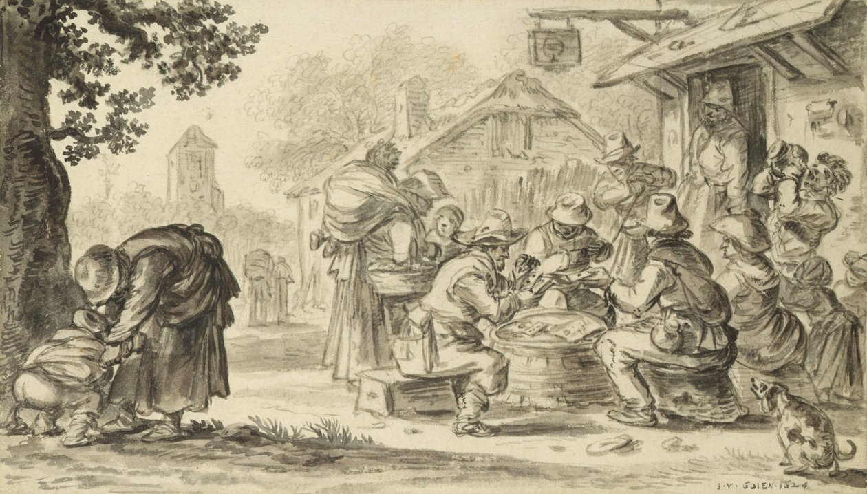 Een kaartspel van boeren voor de herberg, 1624 door Jan Josephsz van Goyen