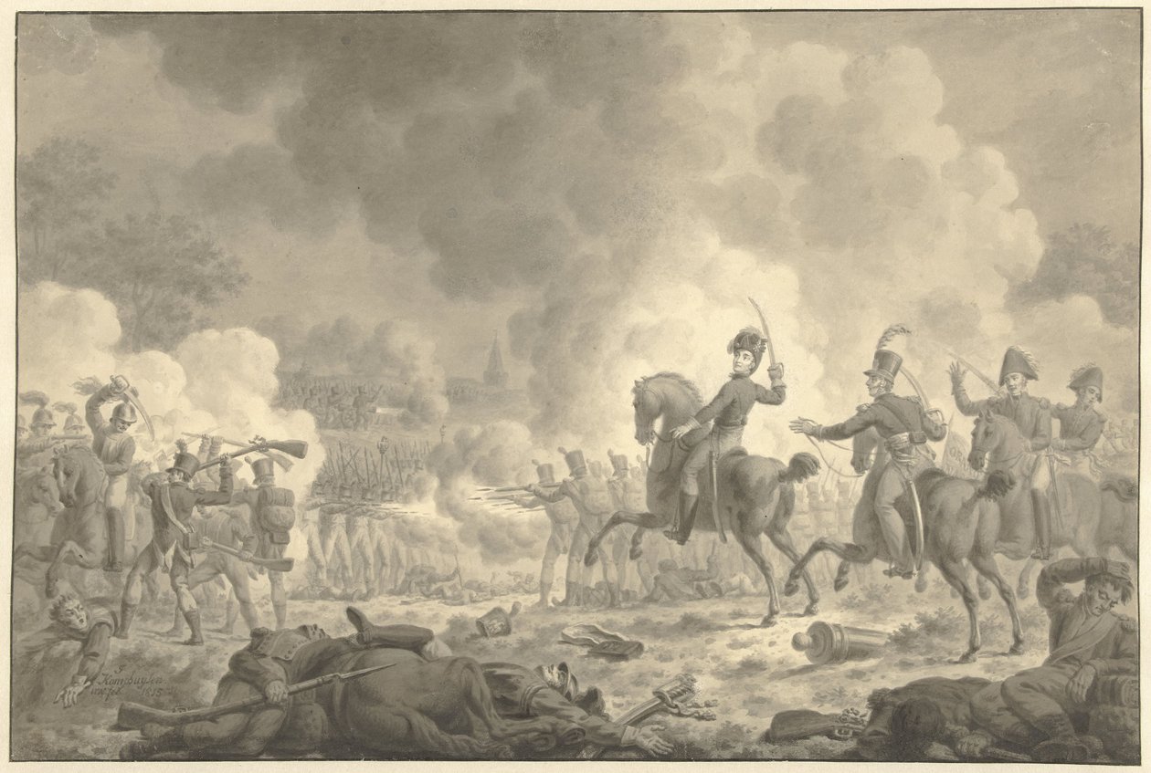Kroonprins Willem Frederik George Lodewijk bij de Slag bij Waterloo en Fleurus door Jan Kamphuijsen (signed by artist)
