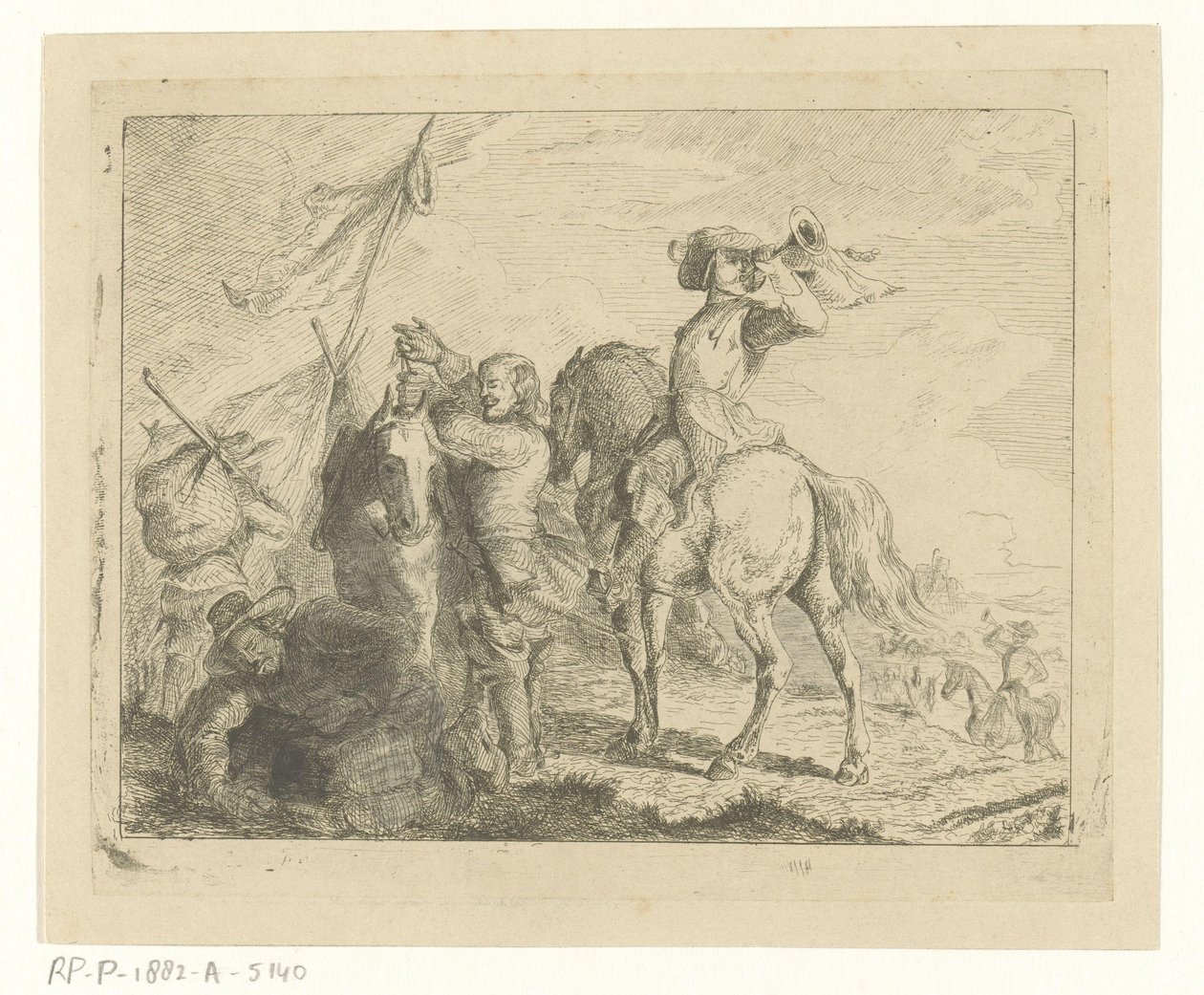 Landschap met reizigers en ruiters door Jan Karel Jacob de Jonge