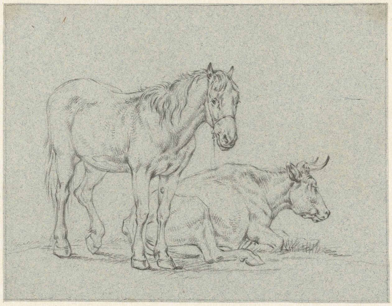 Staand paard en een liggende koe door Jan Kobell (II)