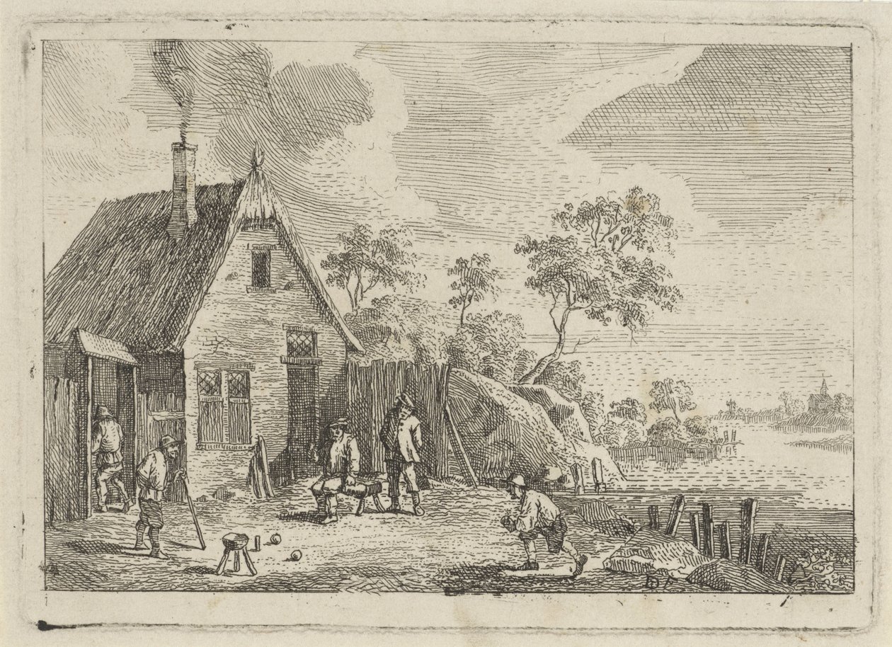 Boeren spelen jeu de boules door Jan Lauwryn Krafft (I) (possibly)