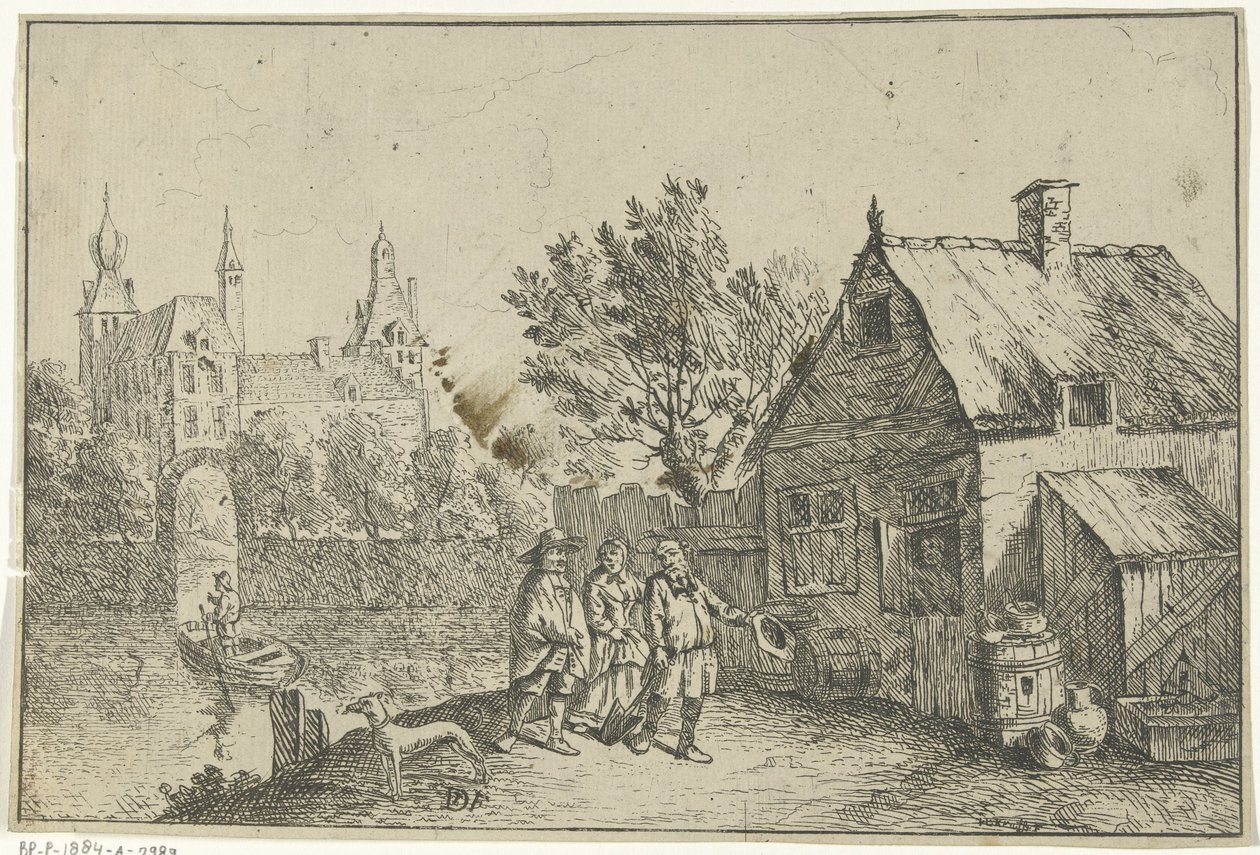 Boerenhuis aan het water door Jan Lauwryn Krafft (I)