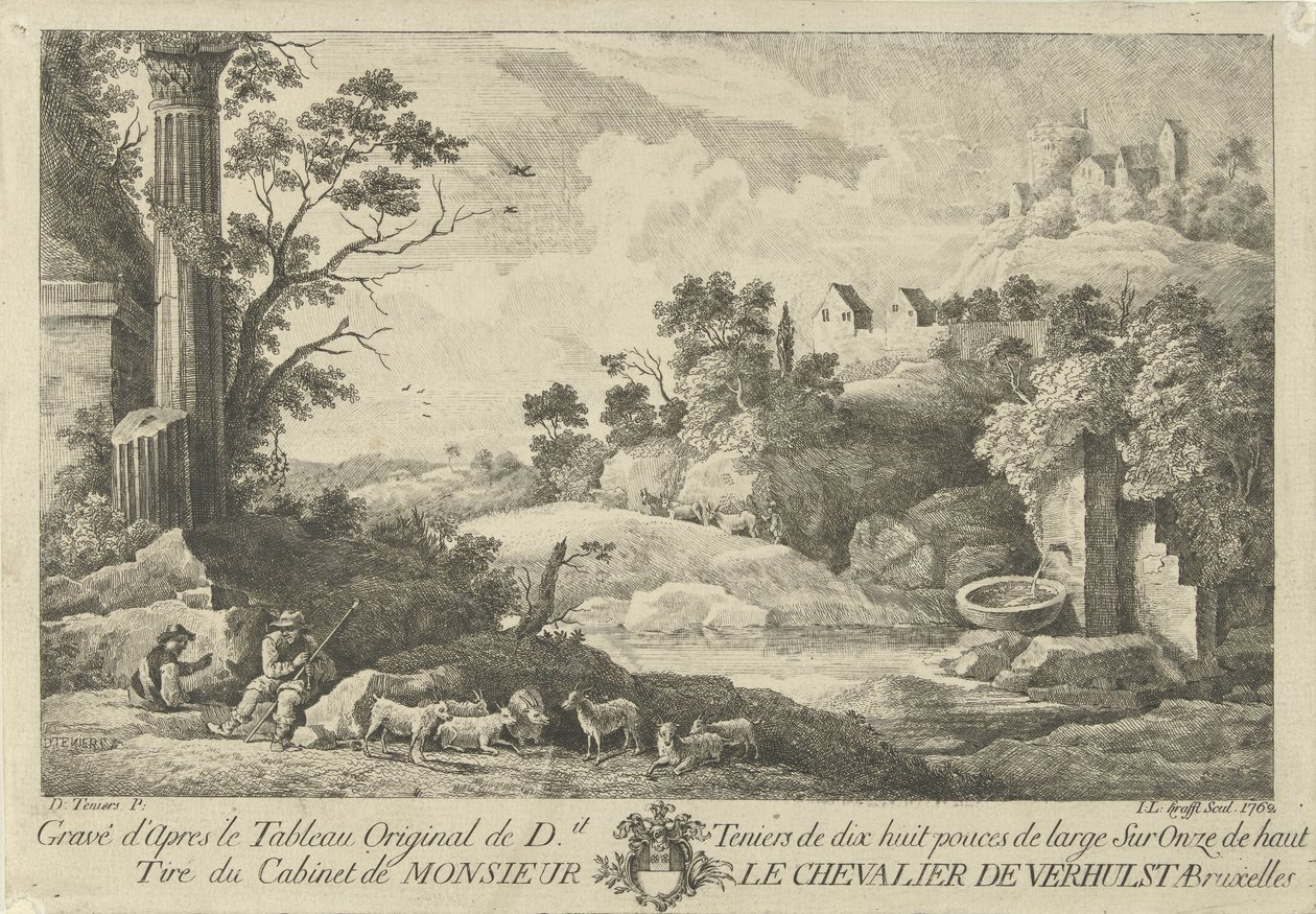 Gezicht op een landschap met herders door Jan Lauwryn Krafft (I)