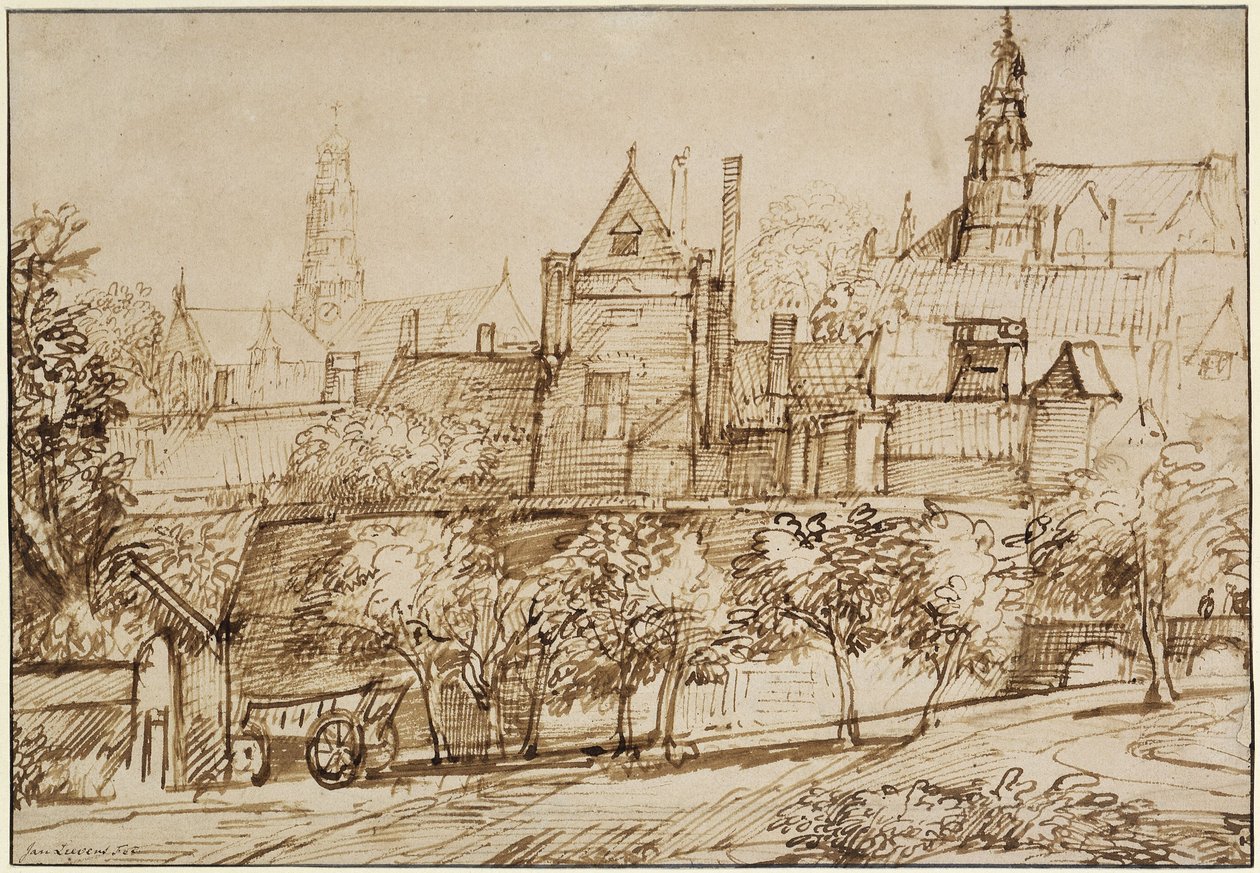 Uitzicht op de Groote Kerk in Haarlem door Jan Lievens