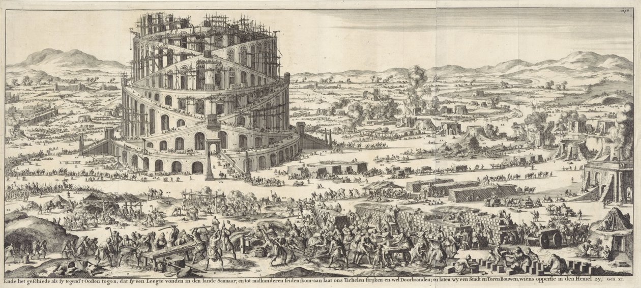 Bouw van de toren van Babel door Jan Luyken