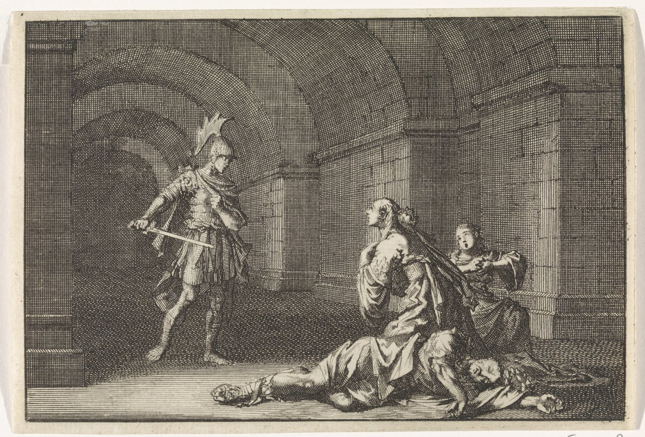 Caesonia met haar dochter door Lupus gedood door Jan Luyken