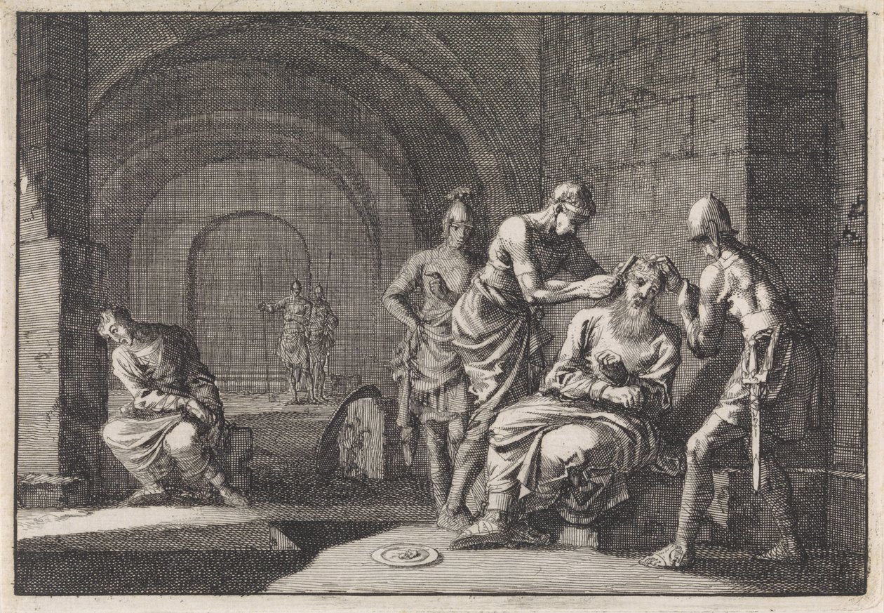 Hyrkanus de oren afgesneden in de gevangenis door Jan Luyken