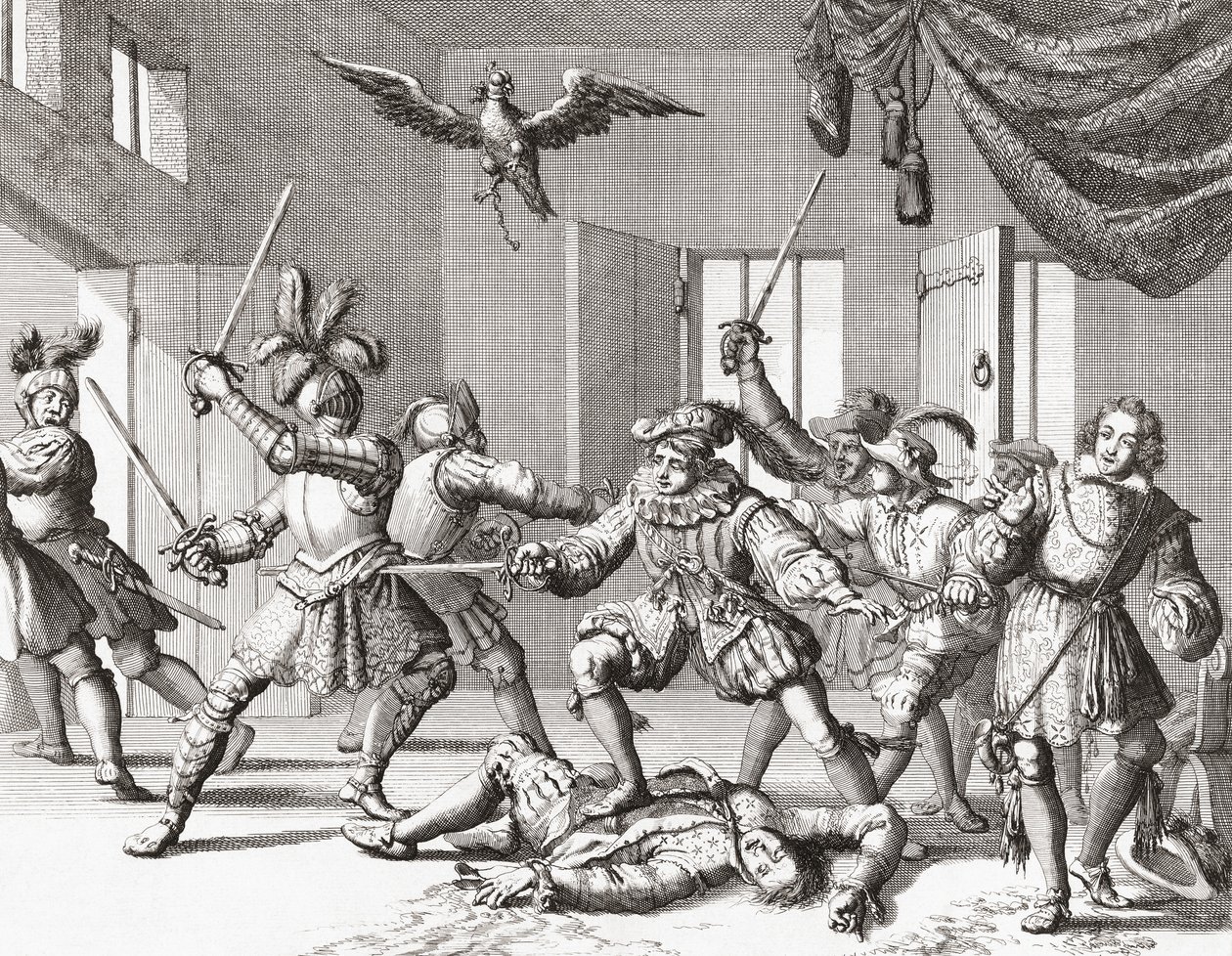 John en Alexander Ruthven proberen James VI van Schotland te ontvoeren of te doden door Jan Luyken