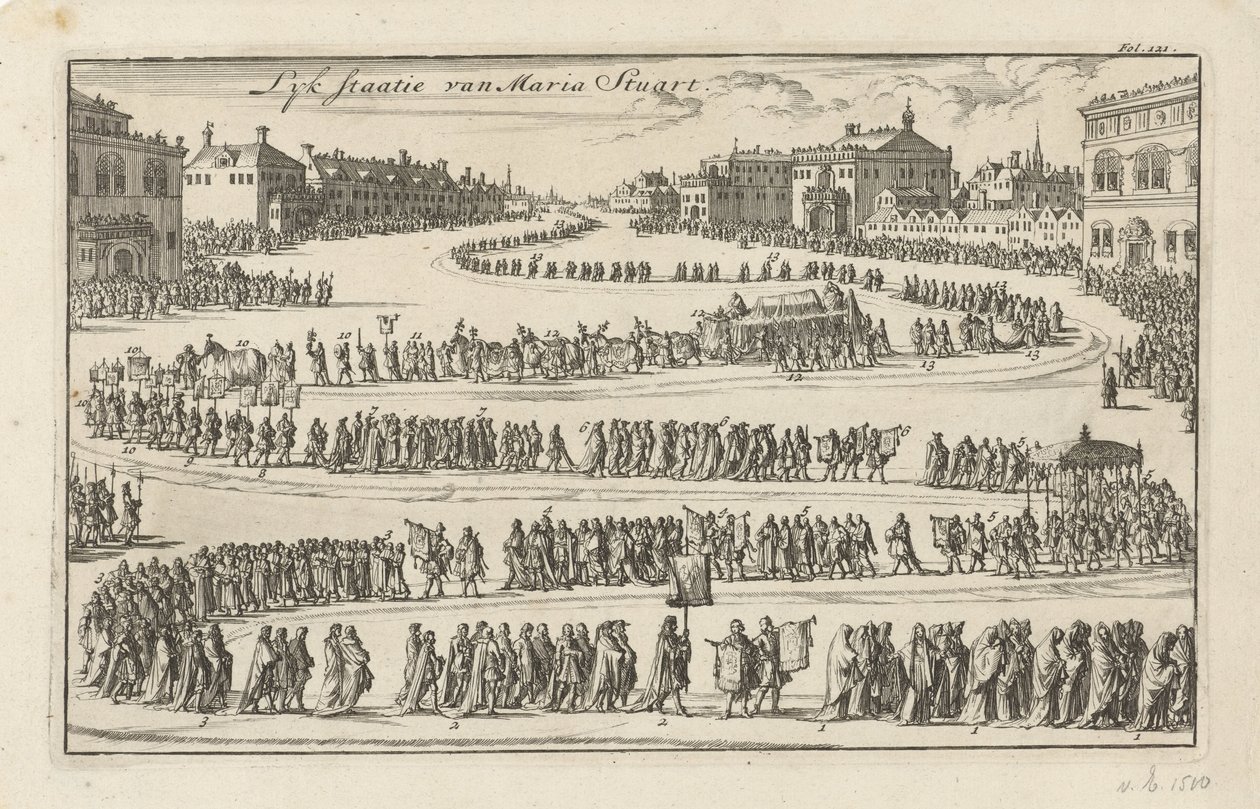 Lijkstatie van koningin Maria II Stuart, 1695 door Jan Luyken