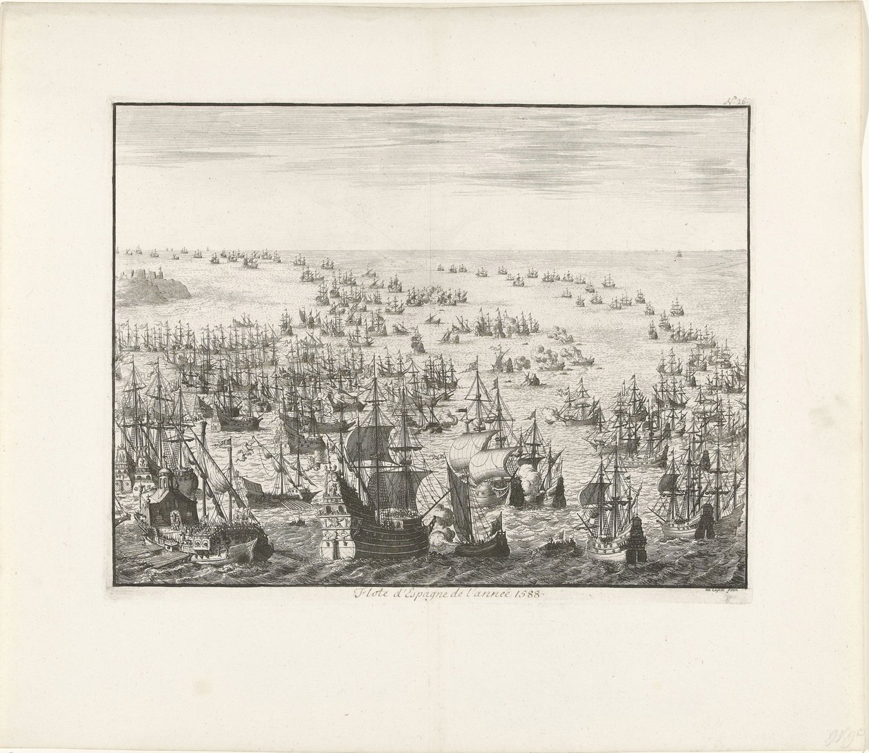 Het zinken van de Spaanse Armada in 1588, c. 1680 door Jan Luyken