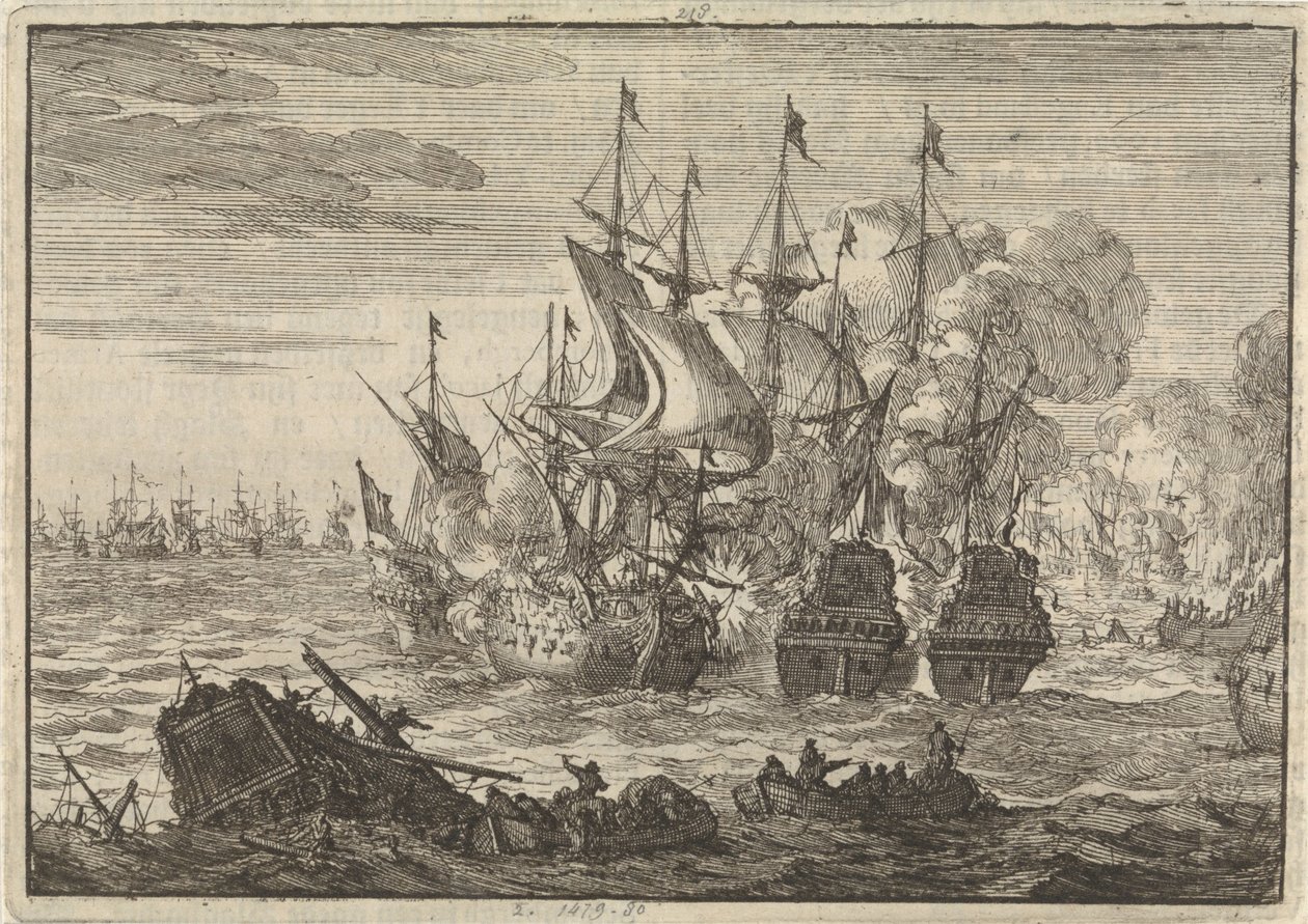 Zeeslag bij Beachy Head, 1690 door Jan Luyken
