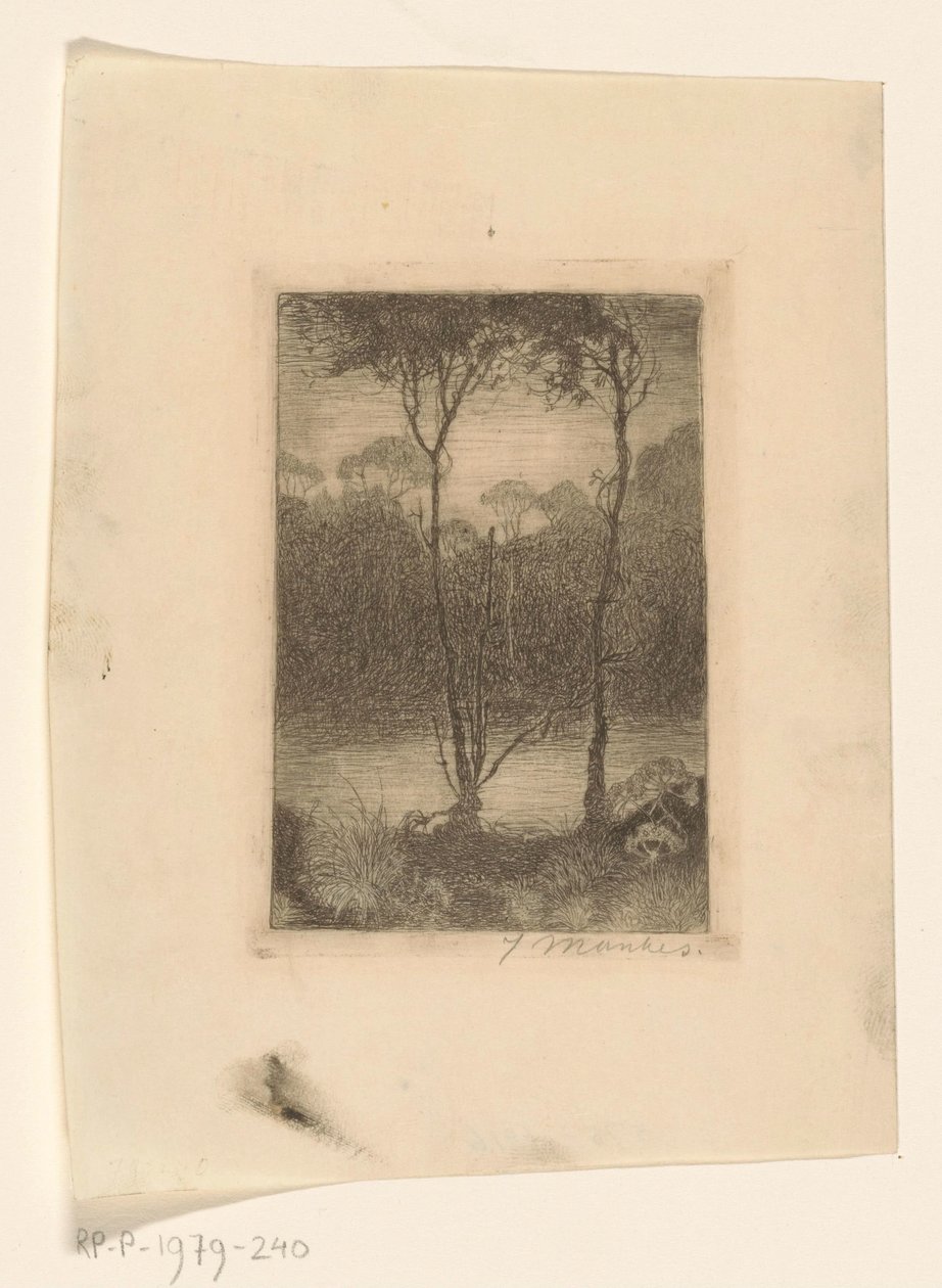 Twee bomen aan het water door Jan Mankes (signed by artist)
